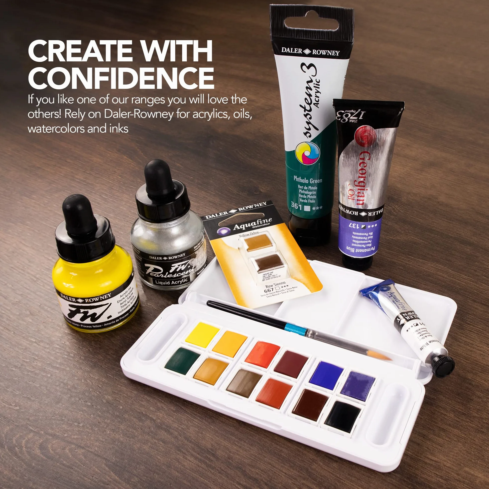 Daler Rowney Aquafine Set de Voyage Peinture Aquarelle 24 Demi-Godets 1 Pinceau