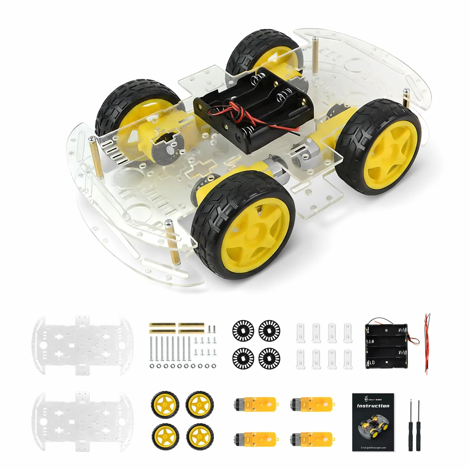 Kit de châssis robot 4WD avec moteur TT, châssis acrylique, 4 roues pour Arduino