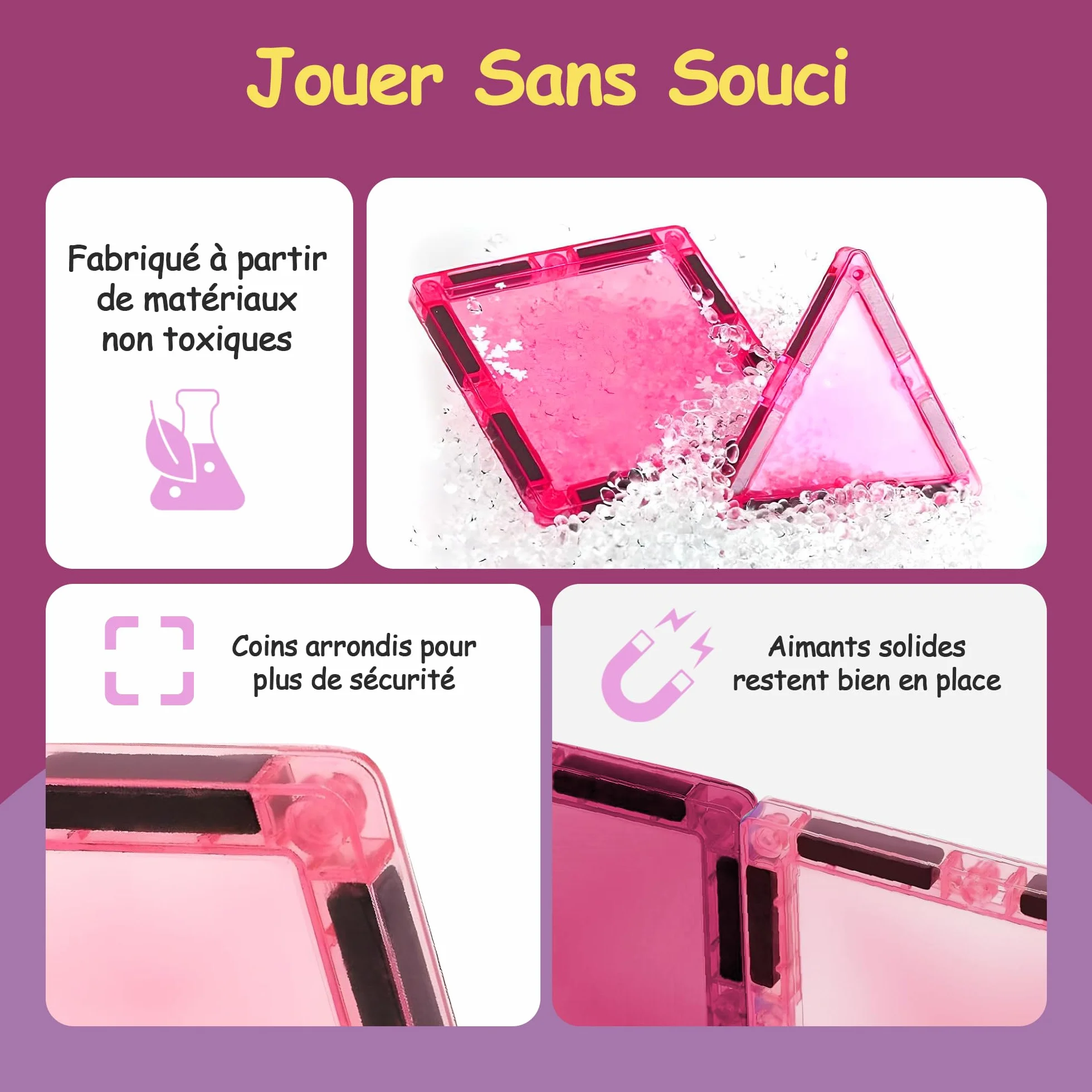 Olvy Blocs de Construction magnétiques Montessori Jouet Montessori en tuiles magnétiques Jouet de Construction magnétique 3 Ans Princesse