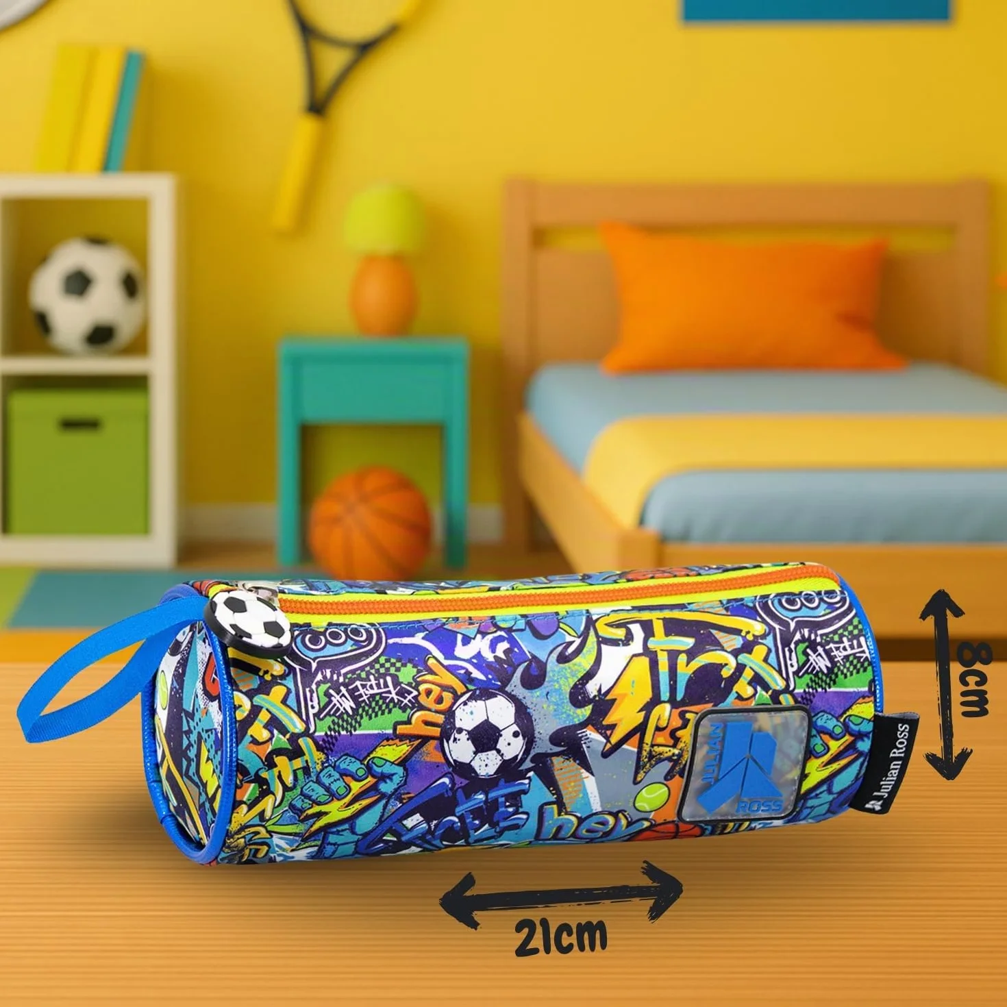 Julian Ross Trousse Scolaire Ronde pour Enfant 21x8 cm Fermeture éclair Vert et Bleu