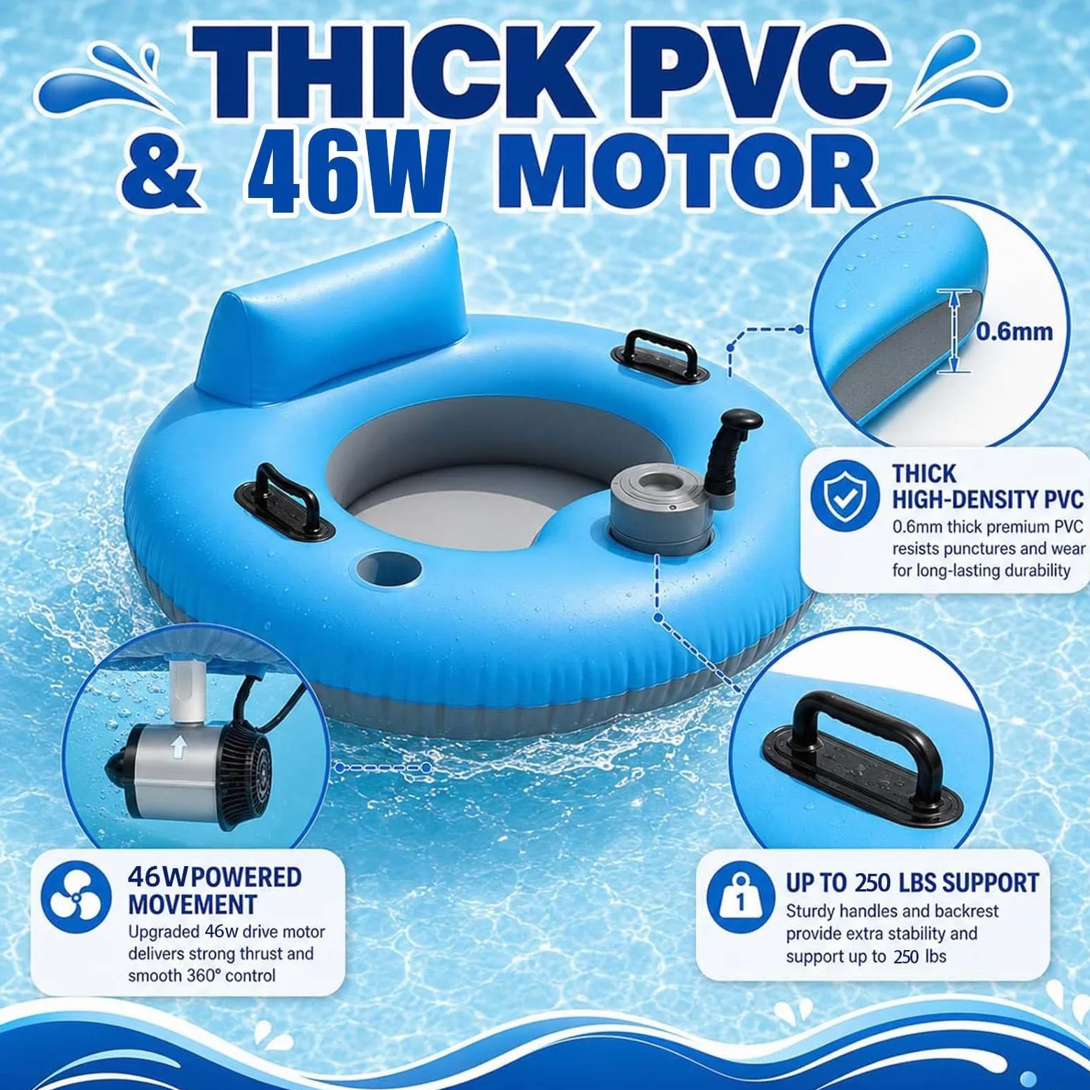 Fauteuils Flottants électriques, Bouée Gonflable, Les Adolescents | Avec Dossier Ergonomique Surélevé, Capacité De Charge De 113 Kg (250 Lbs), Pour Les Réunions De Famille Estivales