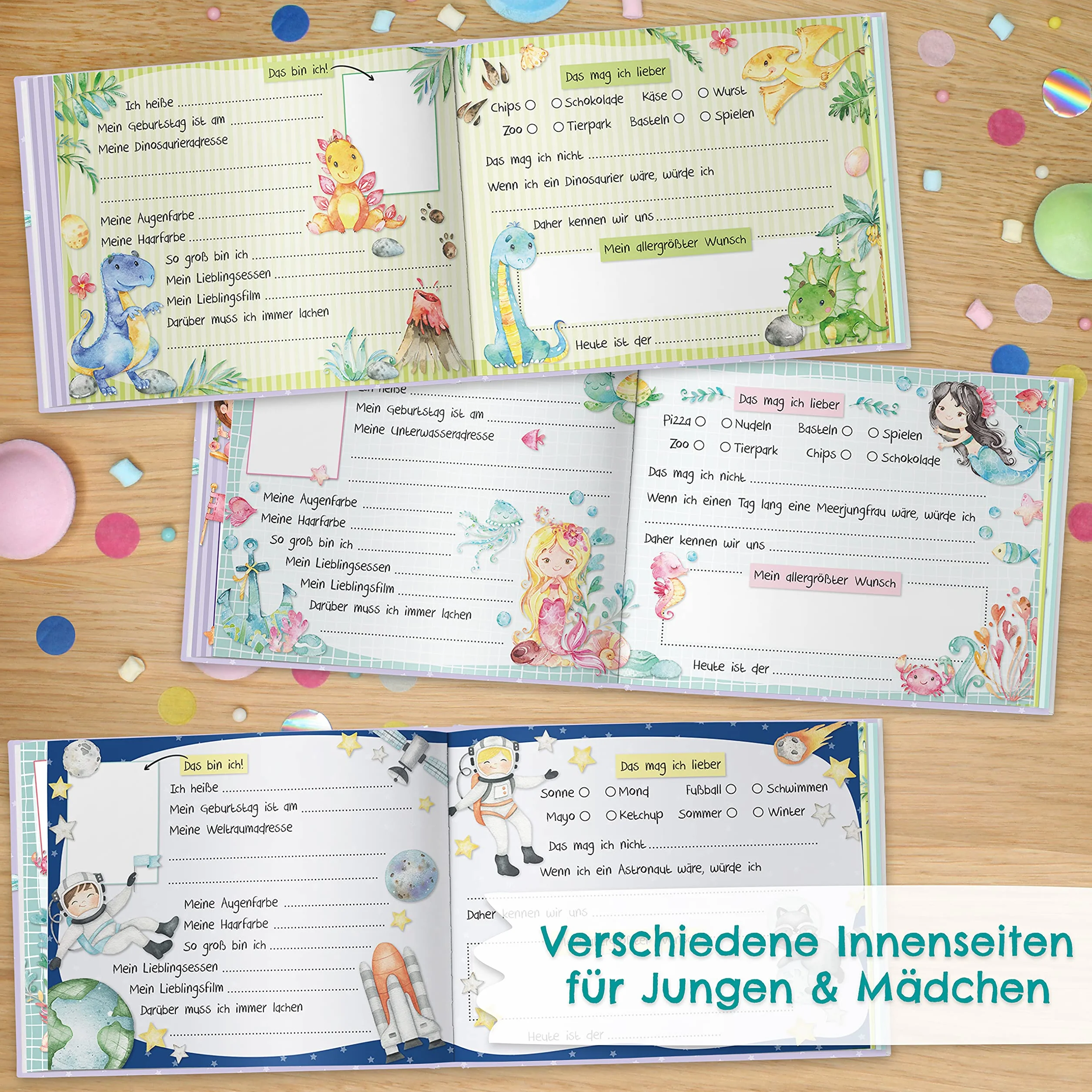 Papierdrachen Livre d'amitié pour enfants – Album de poésie avec dinosaures, chevaliers, astronautes – Vert – pour 27 amis