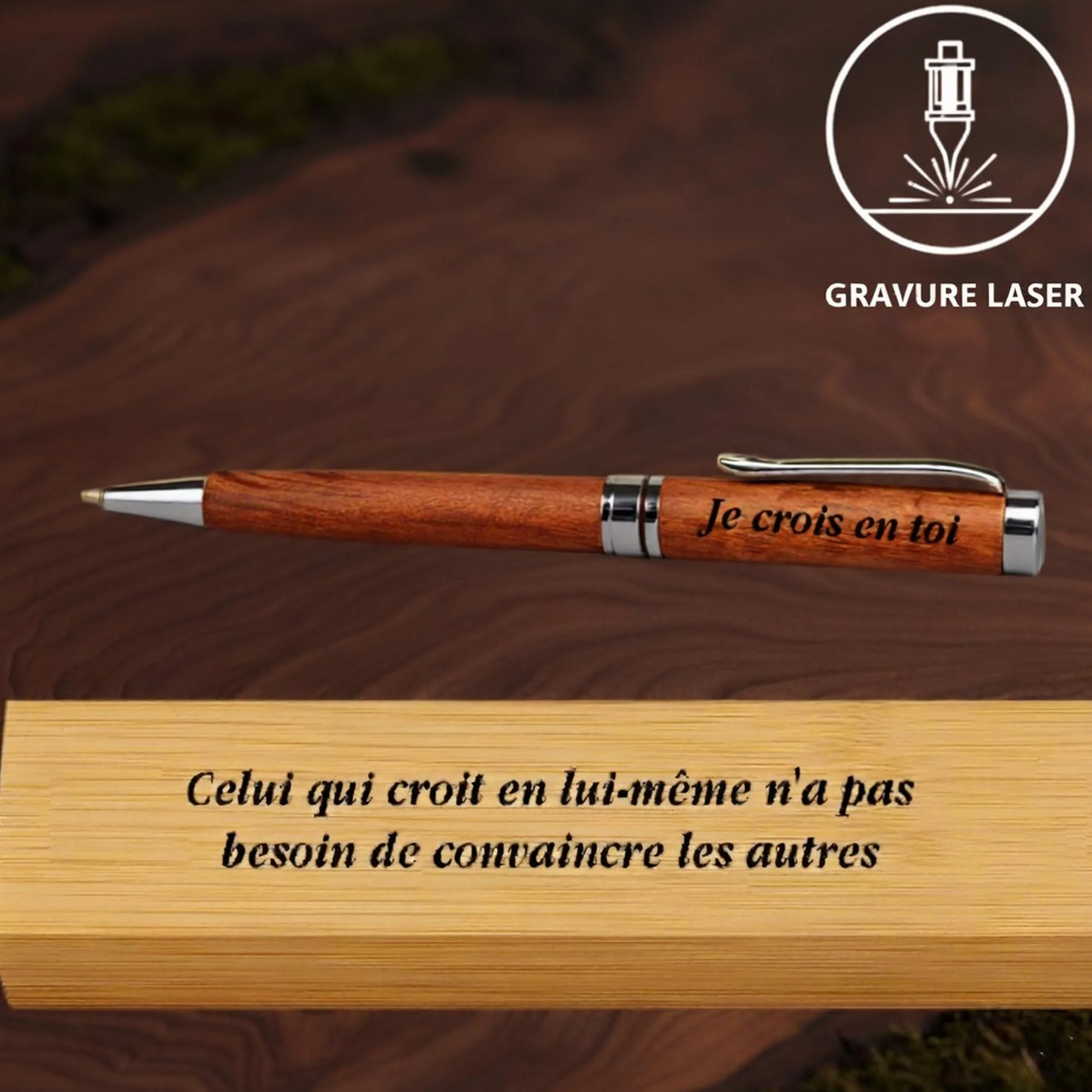 Stylo en bois luxe personnalisé coffret cadeau gravé original