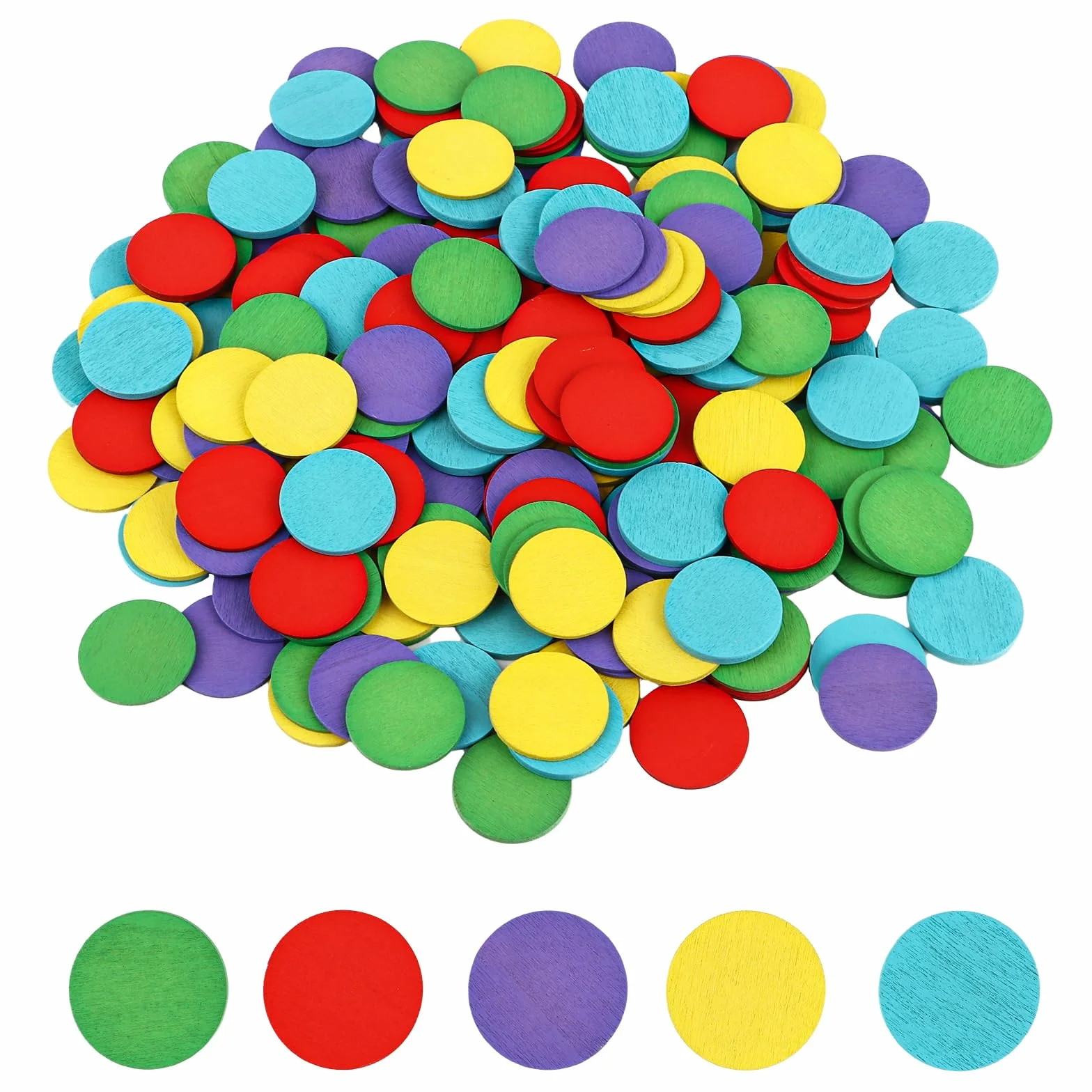 Lot de 300 Jetons de Jeu en Bois de 6 Couleurs Ø 2,5 cm - Puce de Poker - Matériel de Manipulation Mathématique