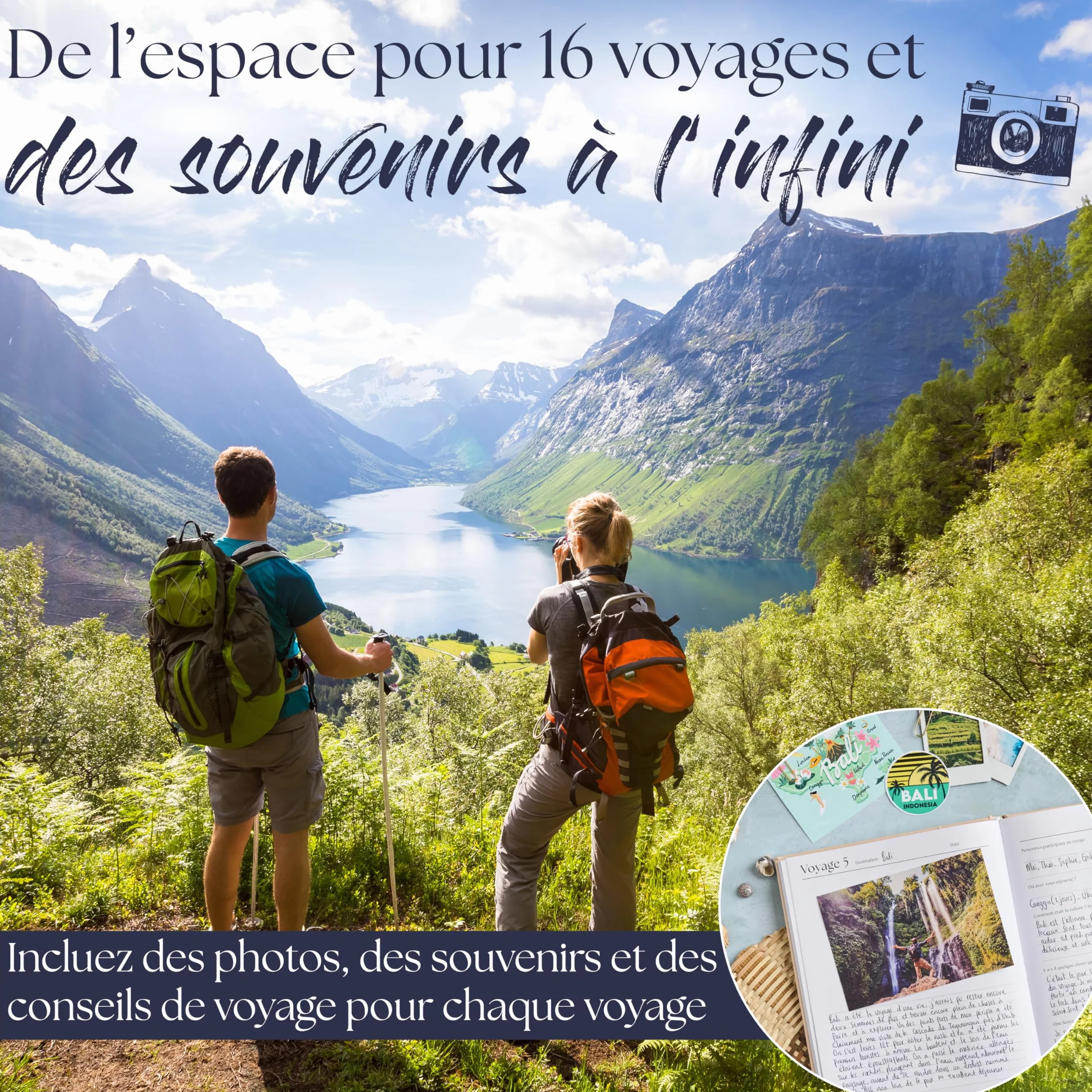 Carnet de Voyage à Remplir Journal de Voyage Cahier de Voyage Livre de Souvenirs Adulte Bucket List 16 Voyages Bleu marine