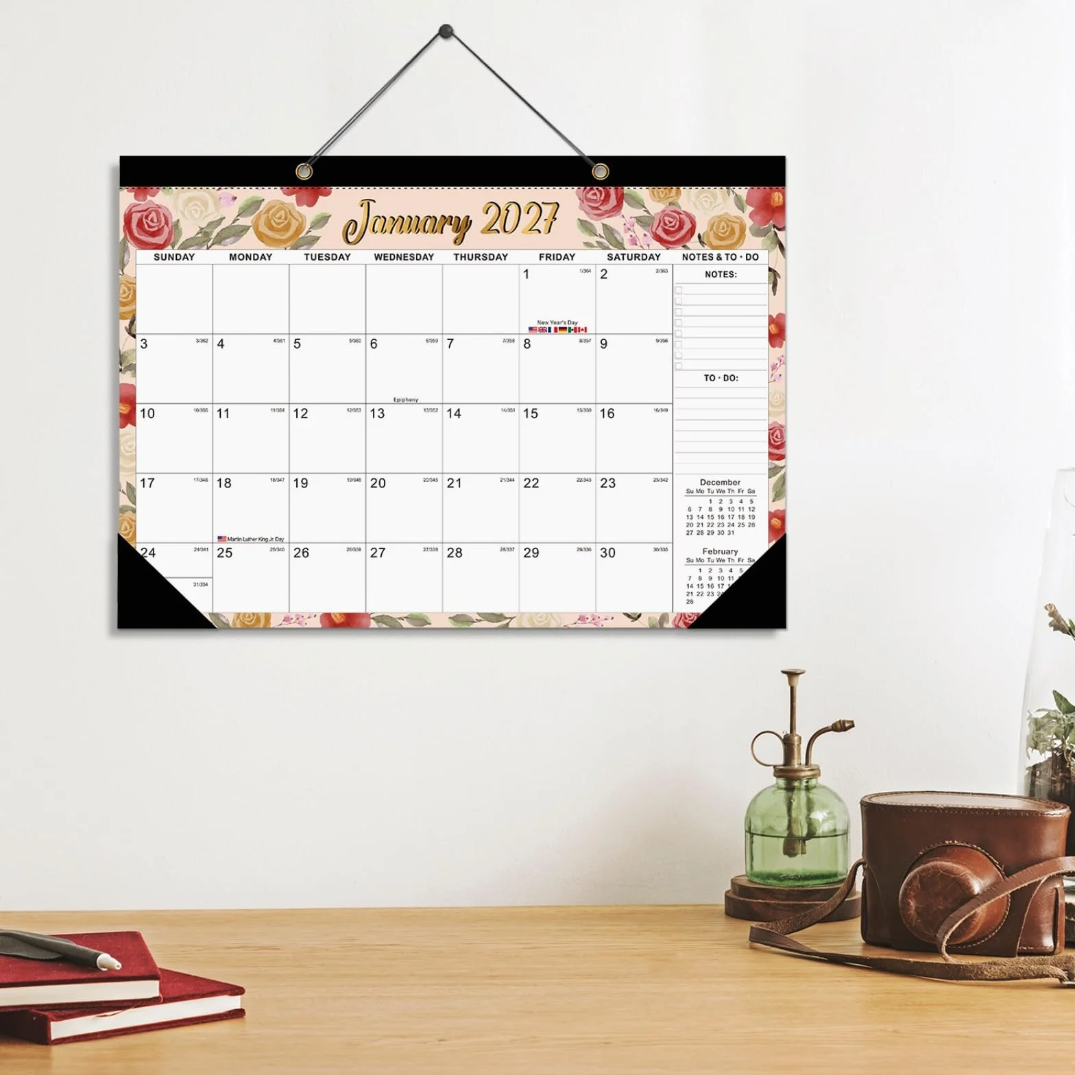 Calendrier mural juin 2026 décembre 2027 19 mois détachable autocollants planification bureau