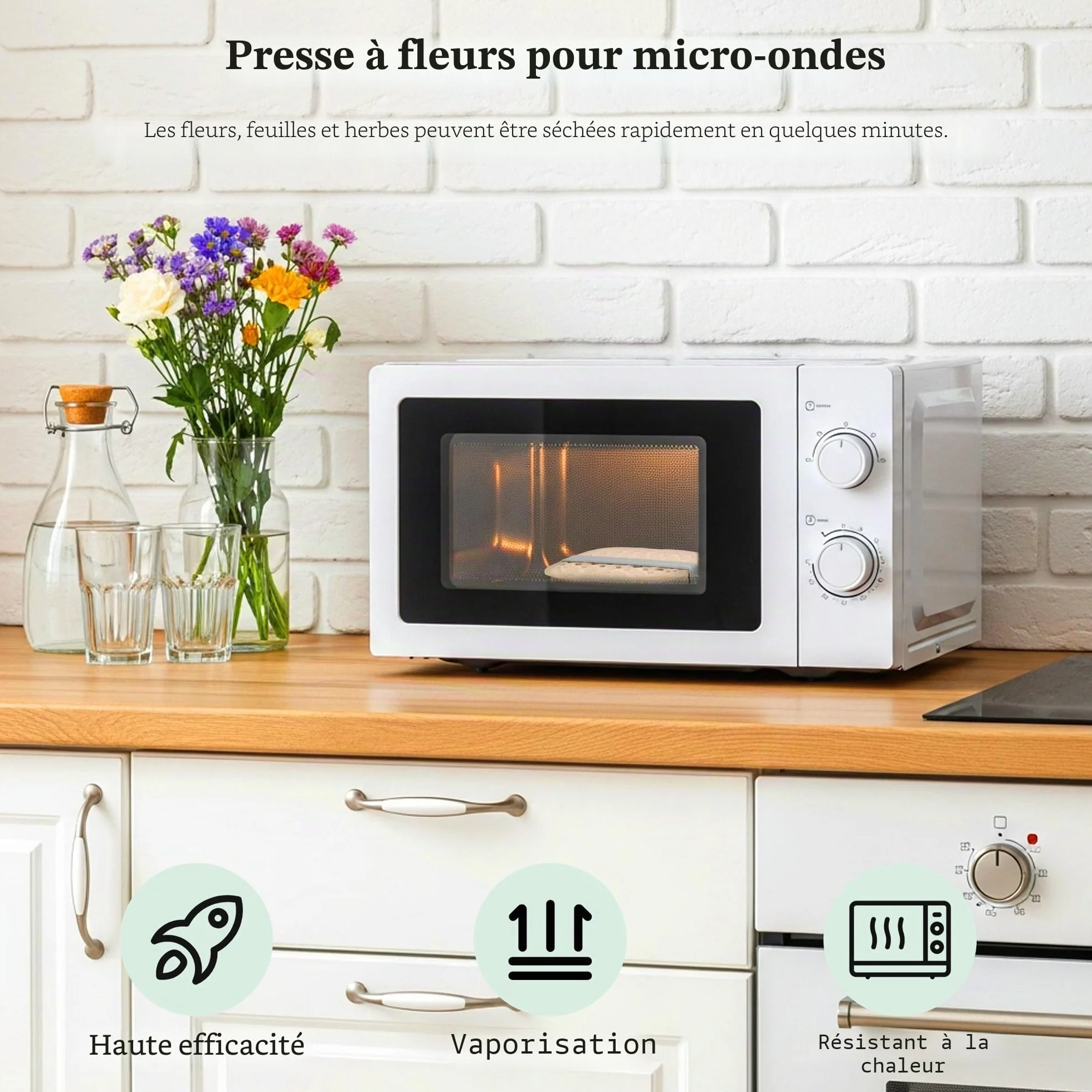Kit de Presse à Fleurs Micro-ondes Séchage Rapide 16x16 cm Aboofx avec Tissu Lavable, Préservation Rapide de Bouquet de Mariage