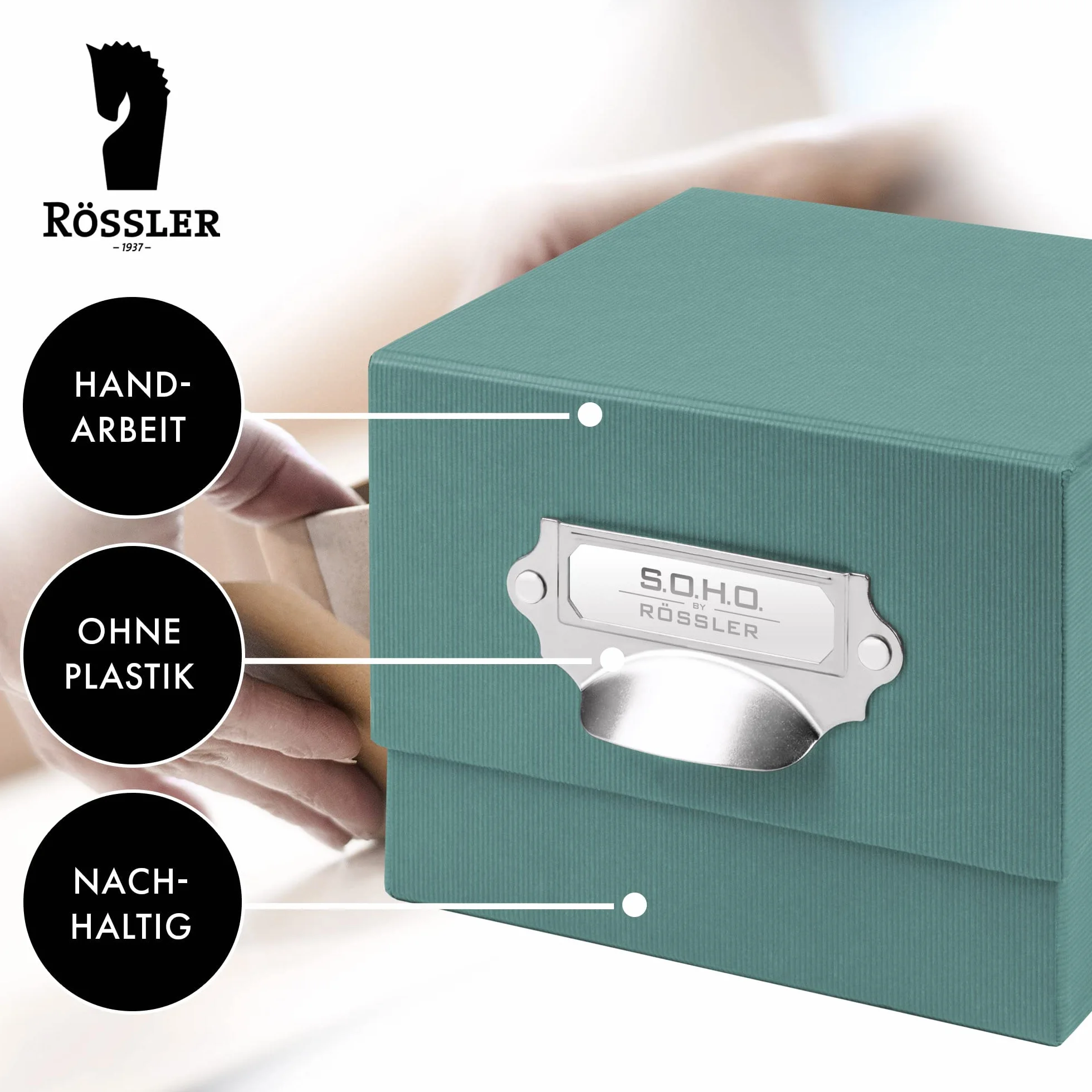 Rössler Papier S.O.H.O. Fotobox Boîte de rangement opale 167 x 125 x 152 mm étiquette inscriptible 1 pièce DIN A6