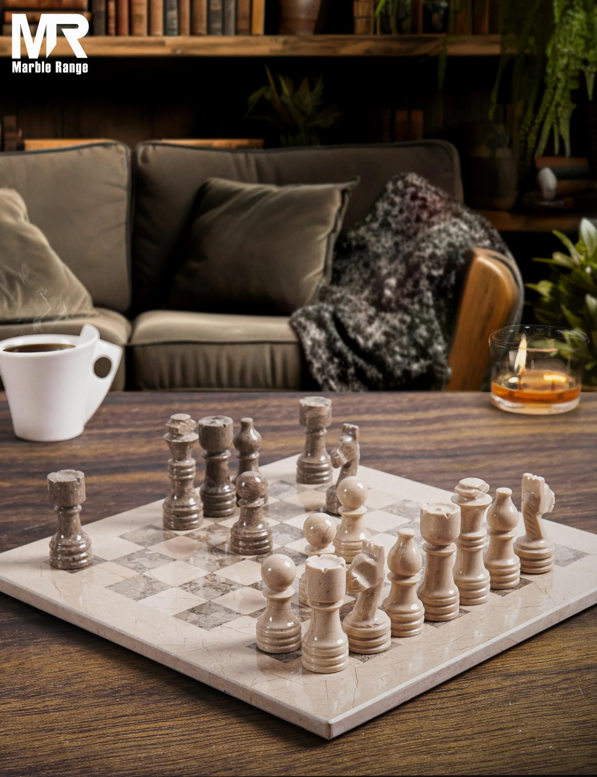 Verona and Oceanic Jeu d'échecs en marbre fait à la main avec boîte de rangement, jeu d'échecs de voyage classique pour adultes avec pièces d'échecs et 2 reines supplémentaires, cadeau élégant et