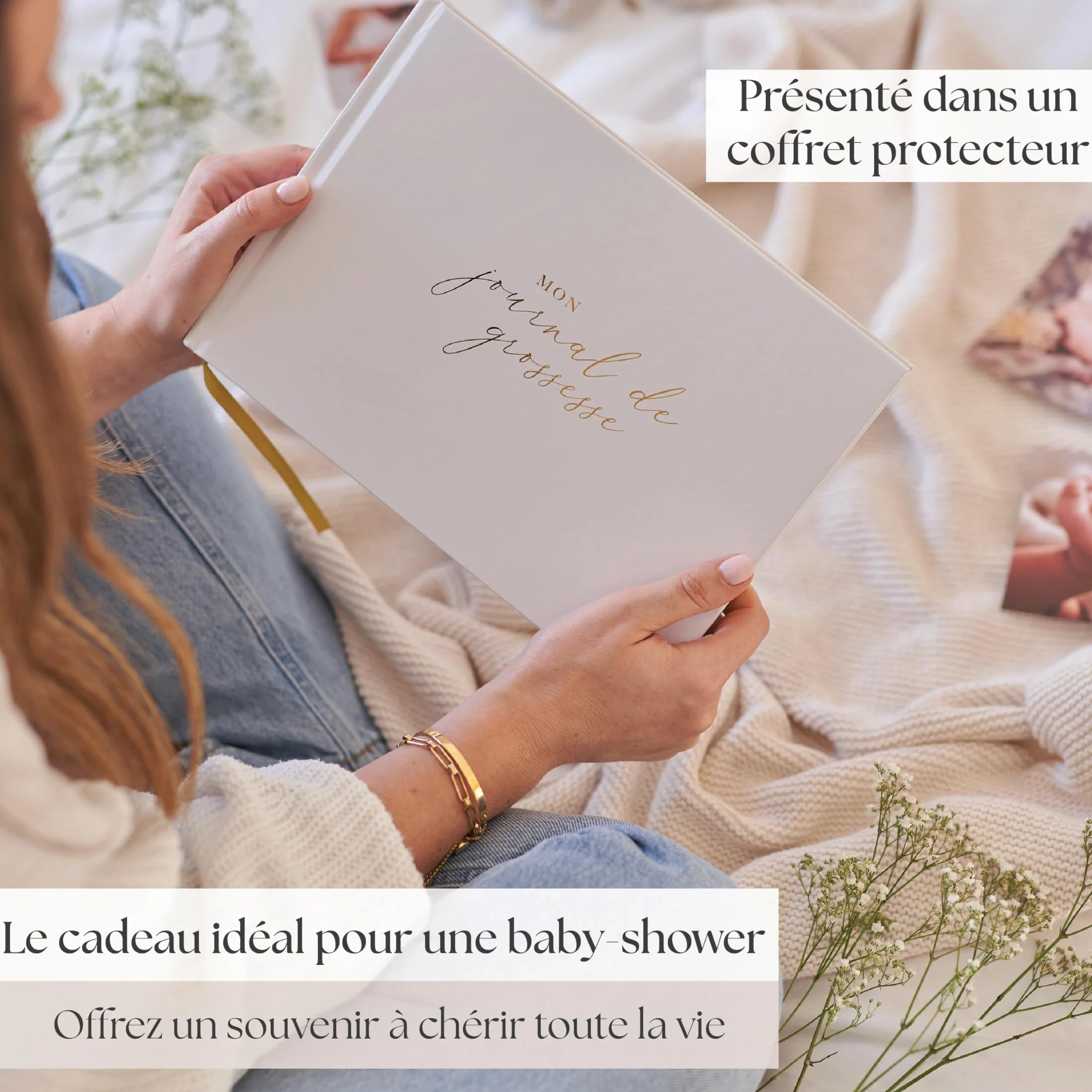 Journal de Grossesse de Luxe pour Futures Mamans - Carnet avec Calendrier, Scrapbook, Check-list, Organisateur et Livre de Naissance (Doré)