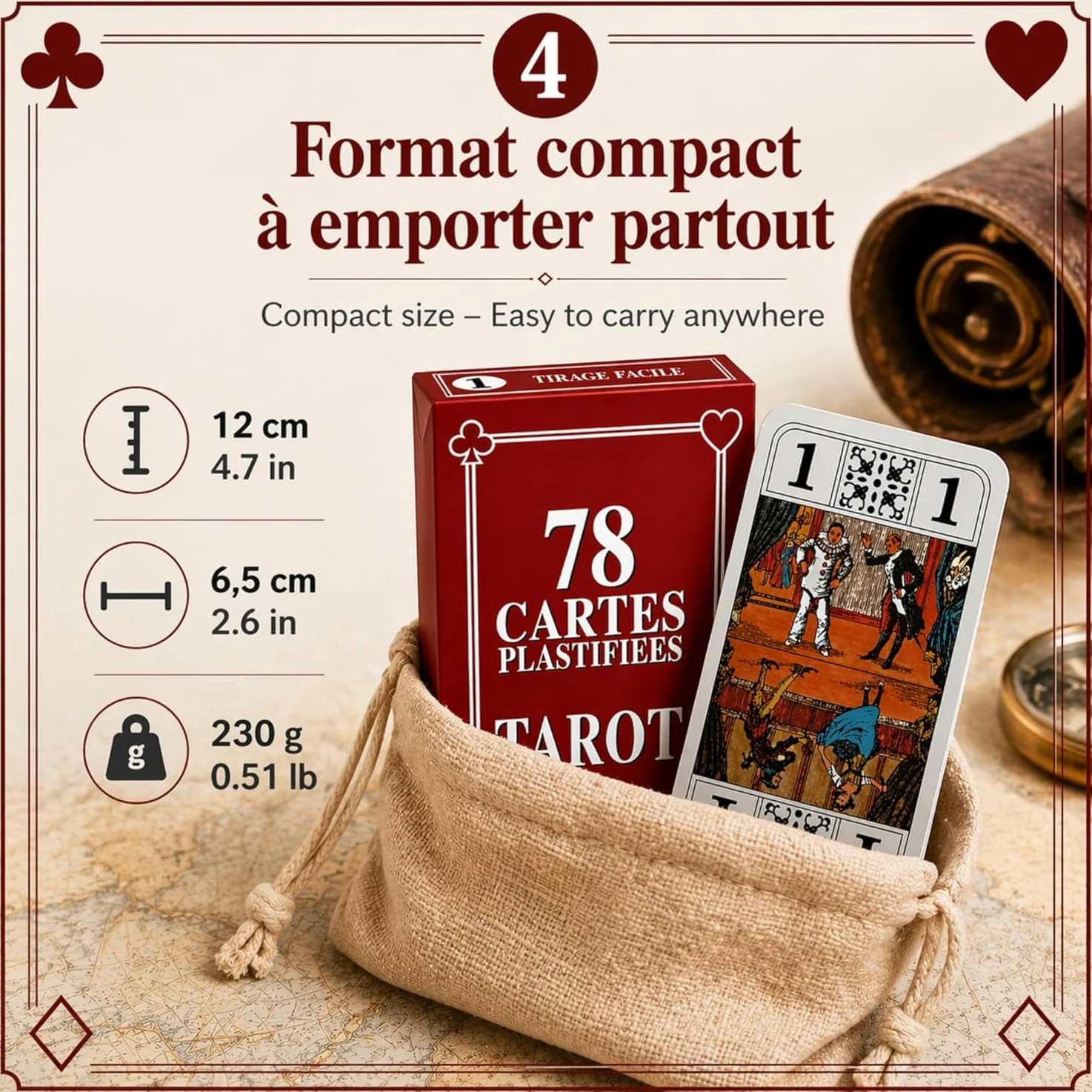 GRENADINE BOUTIQUE Lot de 10 Jeux de Tarot Français 78 Cartes avec Notice – Cartes Plastifiées Résistantes – Idéal Associations, Clubs et Collectivités
