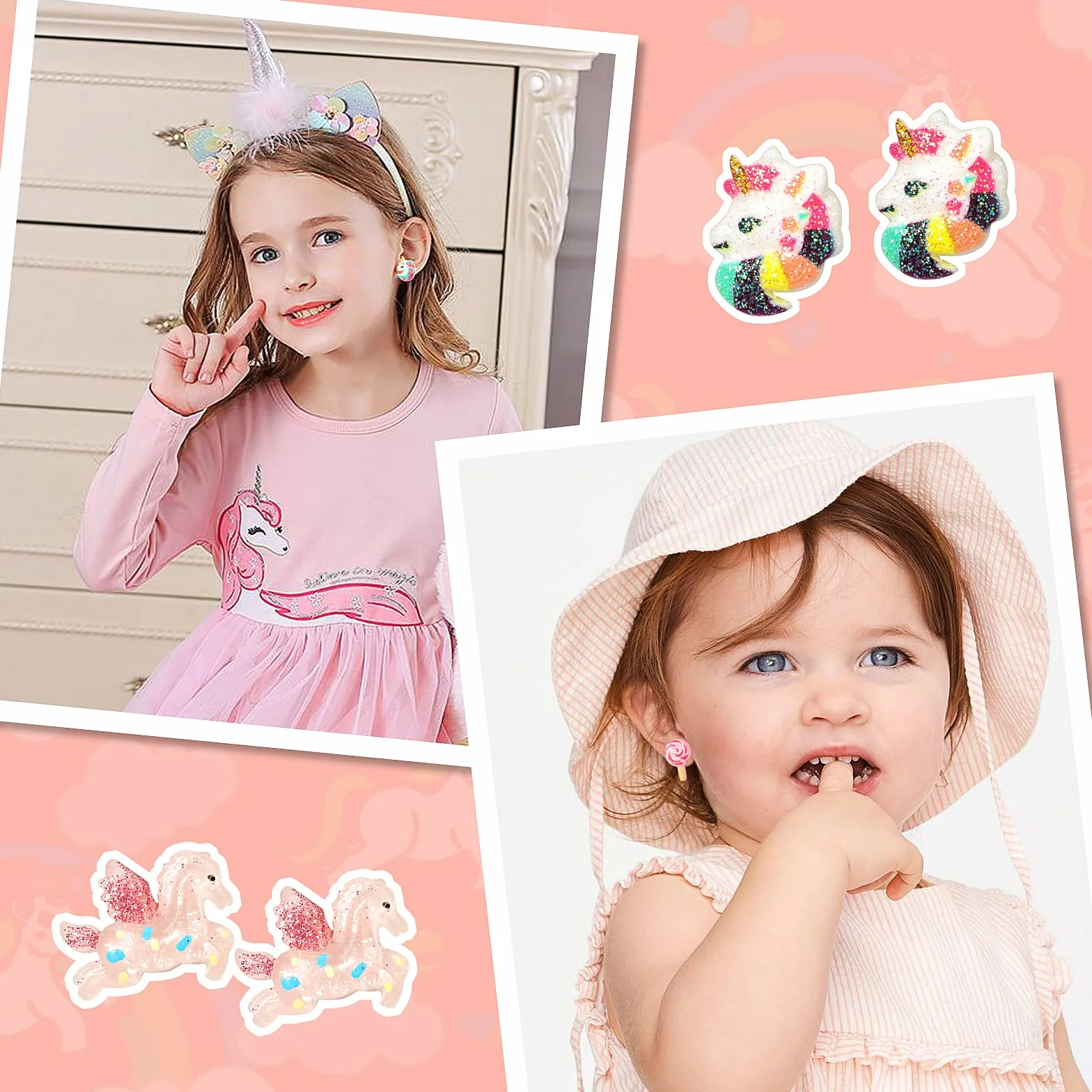 Boucles d'oreilles Clip Enfant Licorne Non Percées Fille Princesse Bijoux Cadeau Accessoire