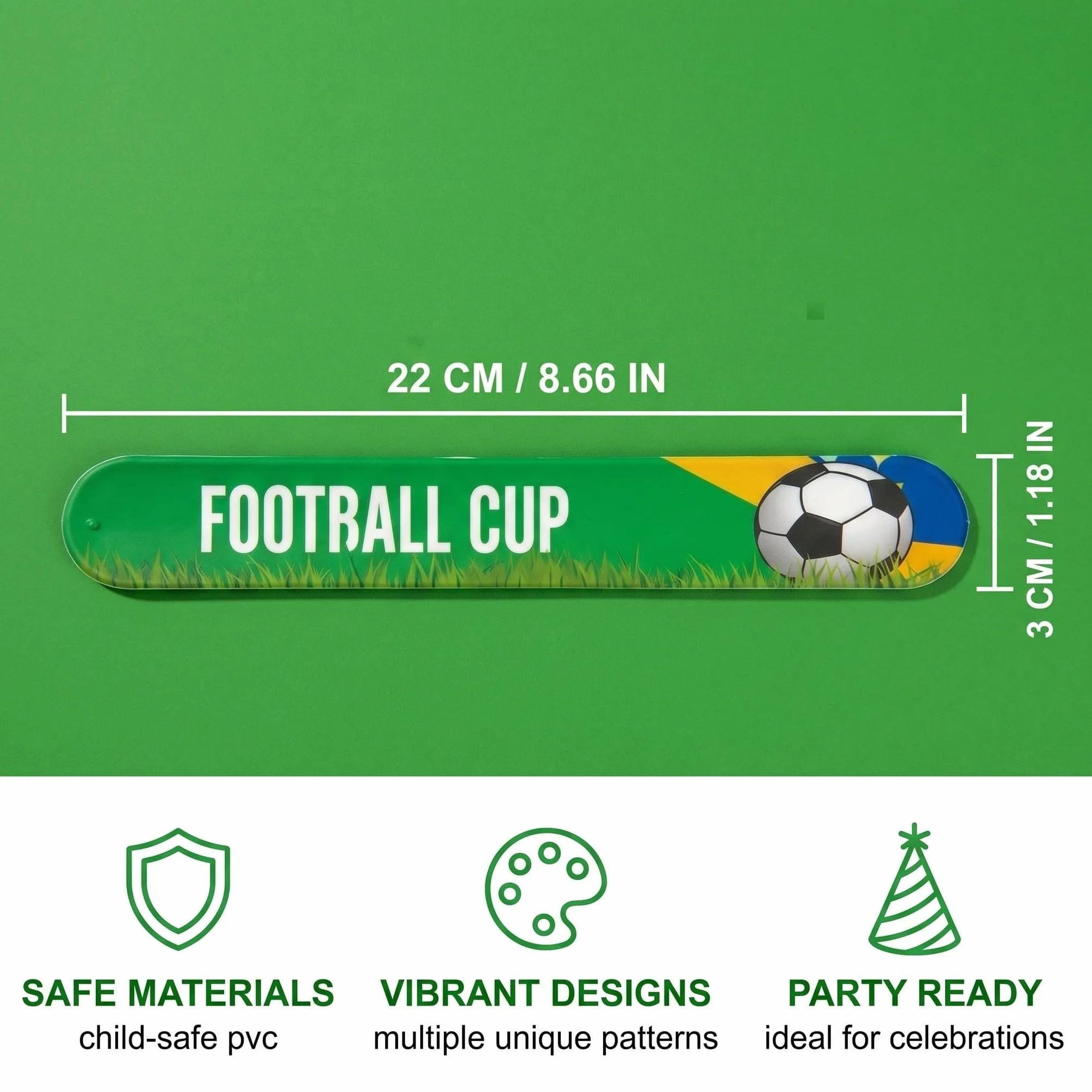 Bracelets Claquants Football pour Enfants, 20 Pièces PVC, 12 Designs Assortis 22x3cm