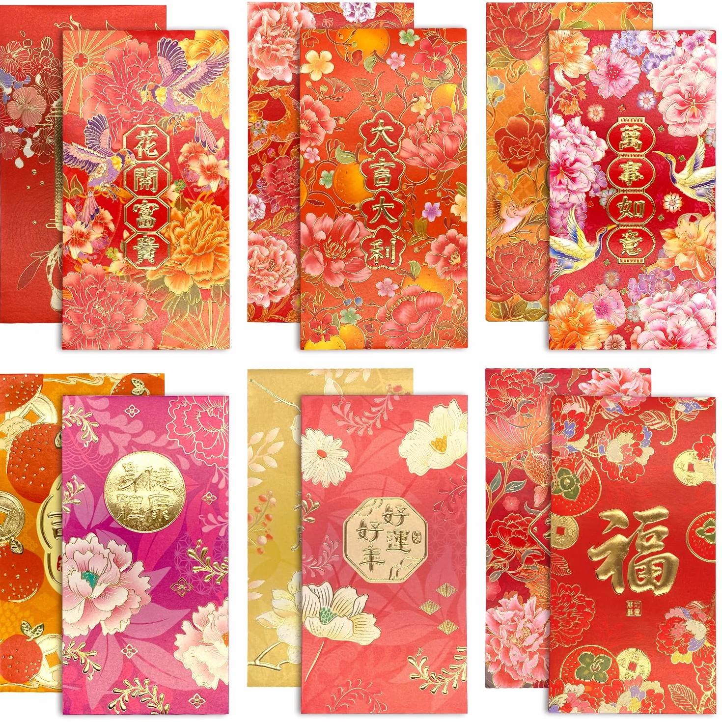 Enveloppes Rouges Hong Bao pour le Nouvel An Chinois, Grandes Enveloppes Porte-Bonheur pour Argent Liquide, Paquets Rouges Lai See