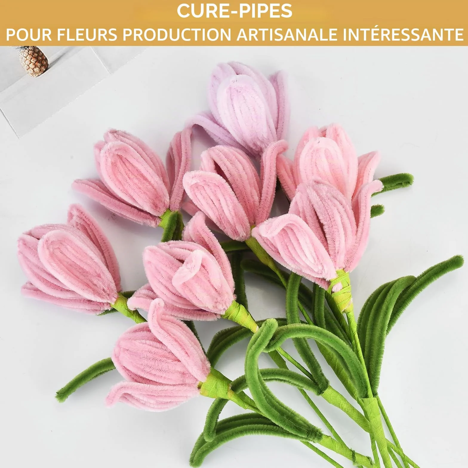 Kit de Fleurs DIY 350Pcs – Fil Chenille Pastel pour Enfants – Cure-Pipe Fleur avec Tige Verte – Loisir Créatif Bouquet de Roses