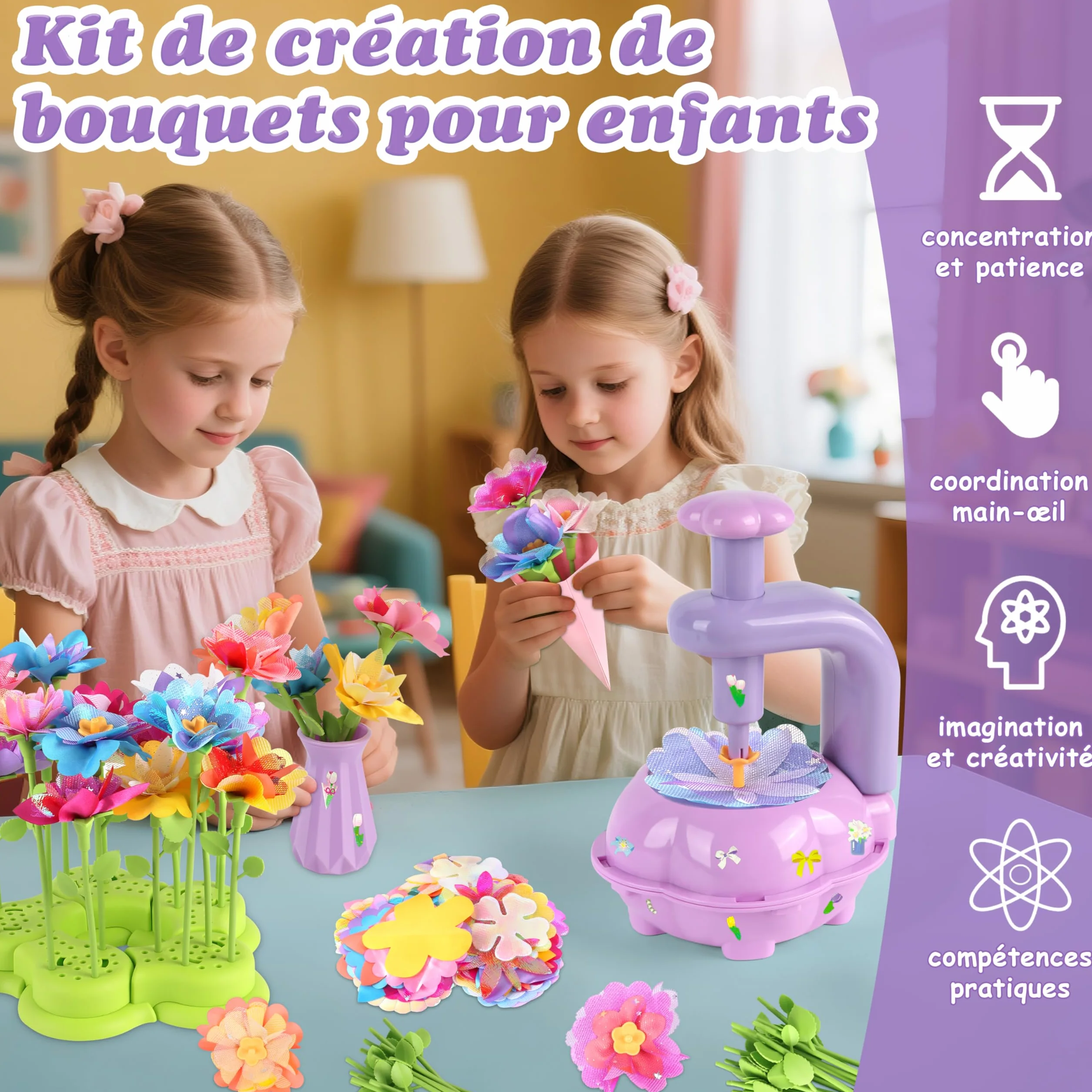 Charmofun Activité Manuelle Fille, Création Bouquet avec Machine à Fleurs, Jouet Fleurs Enfant 3 Ans+
