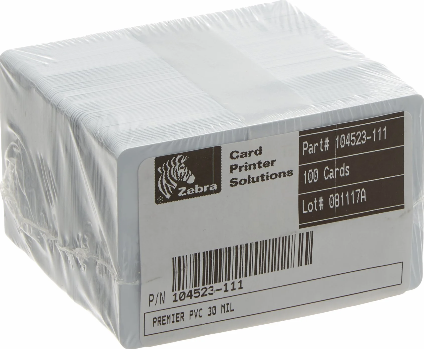 Zebra Premier PVC 30 ml Lot de 100 feuilles en plastique 104523-111