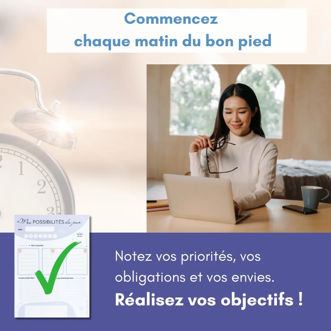 Bloc-notes développement personnel A5 50 pages détachables planning du jour français