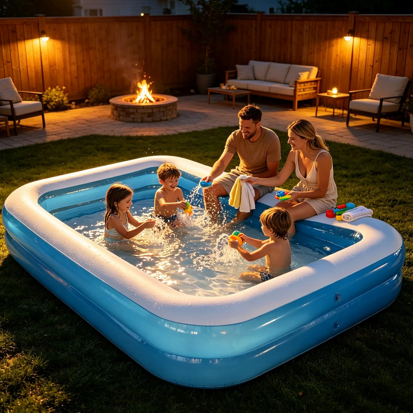 Piscine Gonflable Familiale Rectangulaire, Piscine pour Jardin 200x150x50cm Anti-éclatement, Spacieuse pour Enfants et Adultes, Idéale pour Été et Activités Extérieures