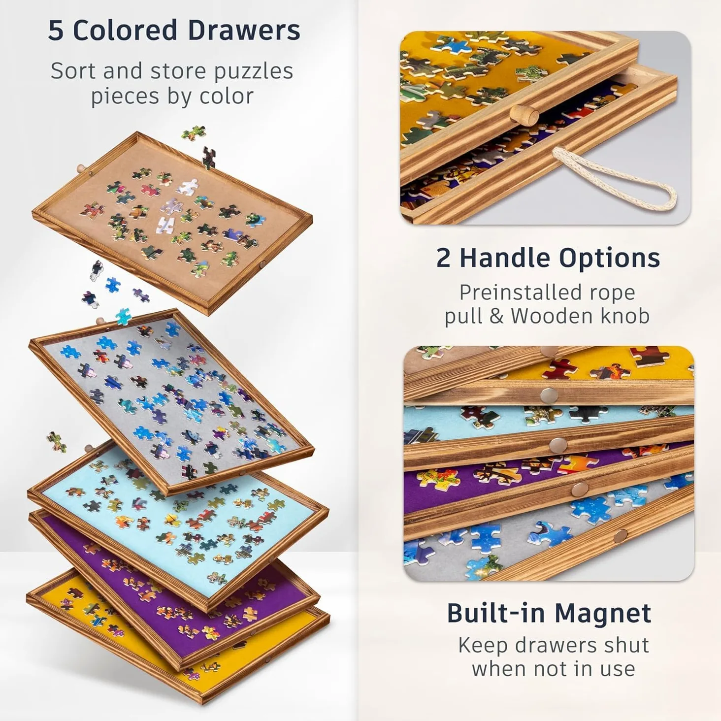 Planche puzzle avec 4 tiroirs et couvercle en PVC, planche de puzzle inclinable avec réglage en hauteur pour jusqu'à 1500 pièces, avec 4 roulettes