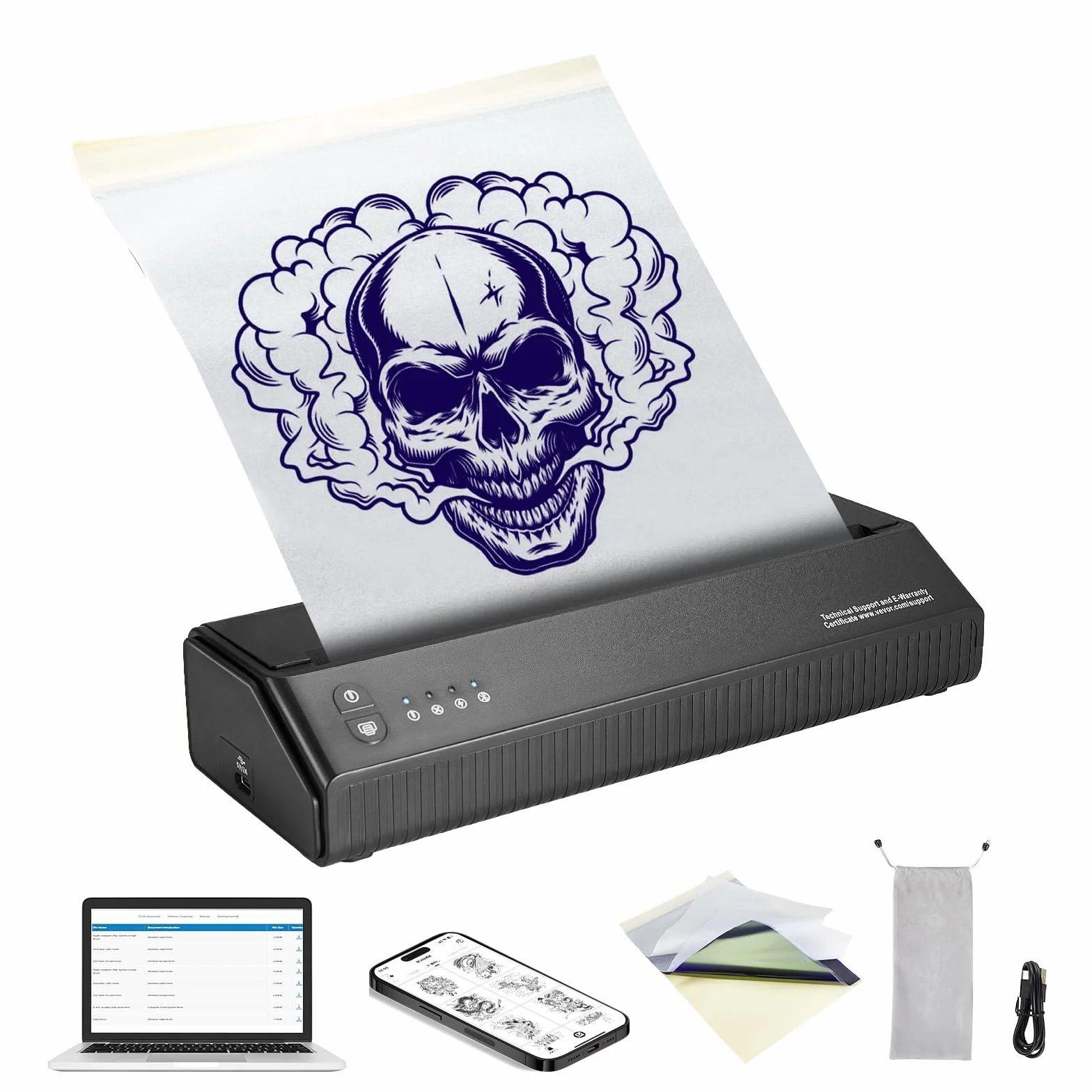 VEVOR Thermocopieur Tatouage sans Fil Bluetooth, Imprimante Tatouage avec 10 Papiers, Machine Transfert Tatouage iOS Android iPad PC