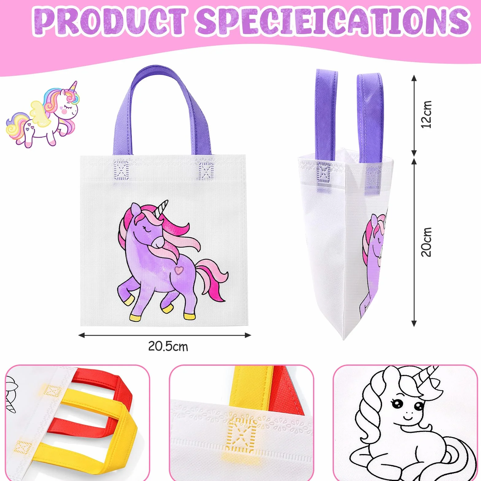 Toyssa 12pcs Sacs Licorne Dino Animaux à Peindre pour Enfants avec Crayons Empilables Set Créatif DIY Cadeaux d'Anniversaire
