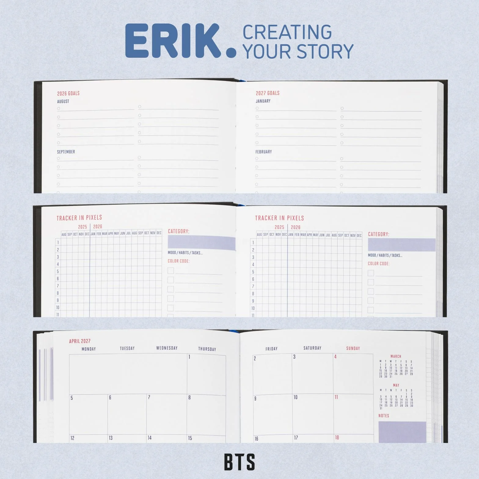Agenda K-POP BTS 2026 2027 Semainier A5 Fournitures Scolaires Kawaii