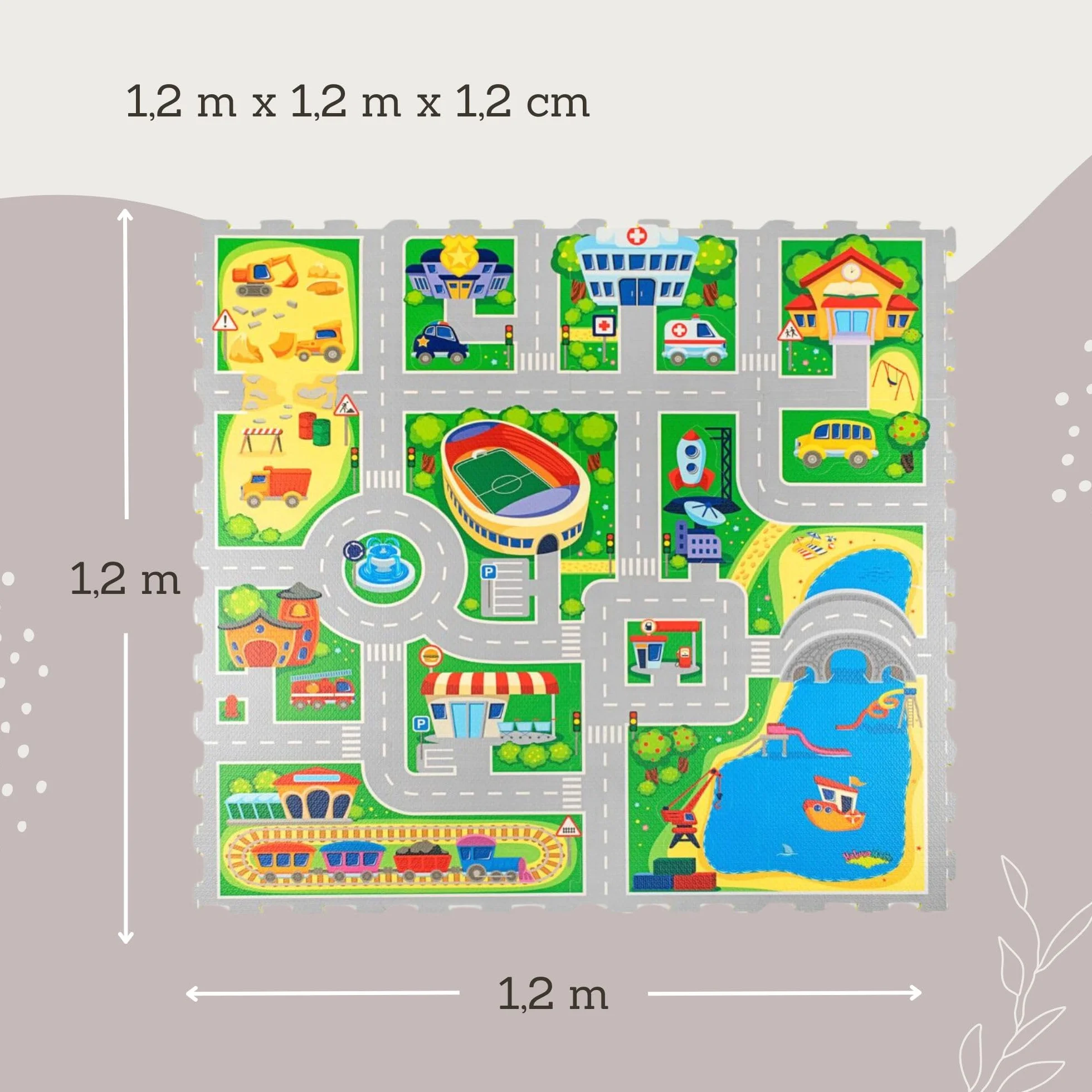 Hakuna Matte Tapis de Jeu Mousse Enfant Voiture 1,2 x 1,2 m 16 Dalles Puzzle Épaisses +20% Certifié EN71 Antidérapant