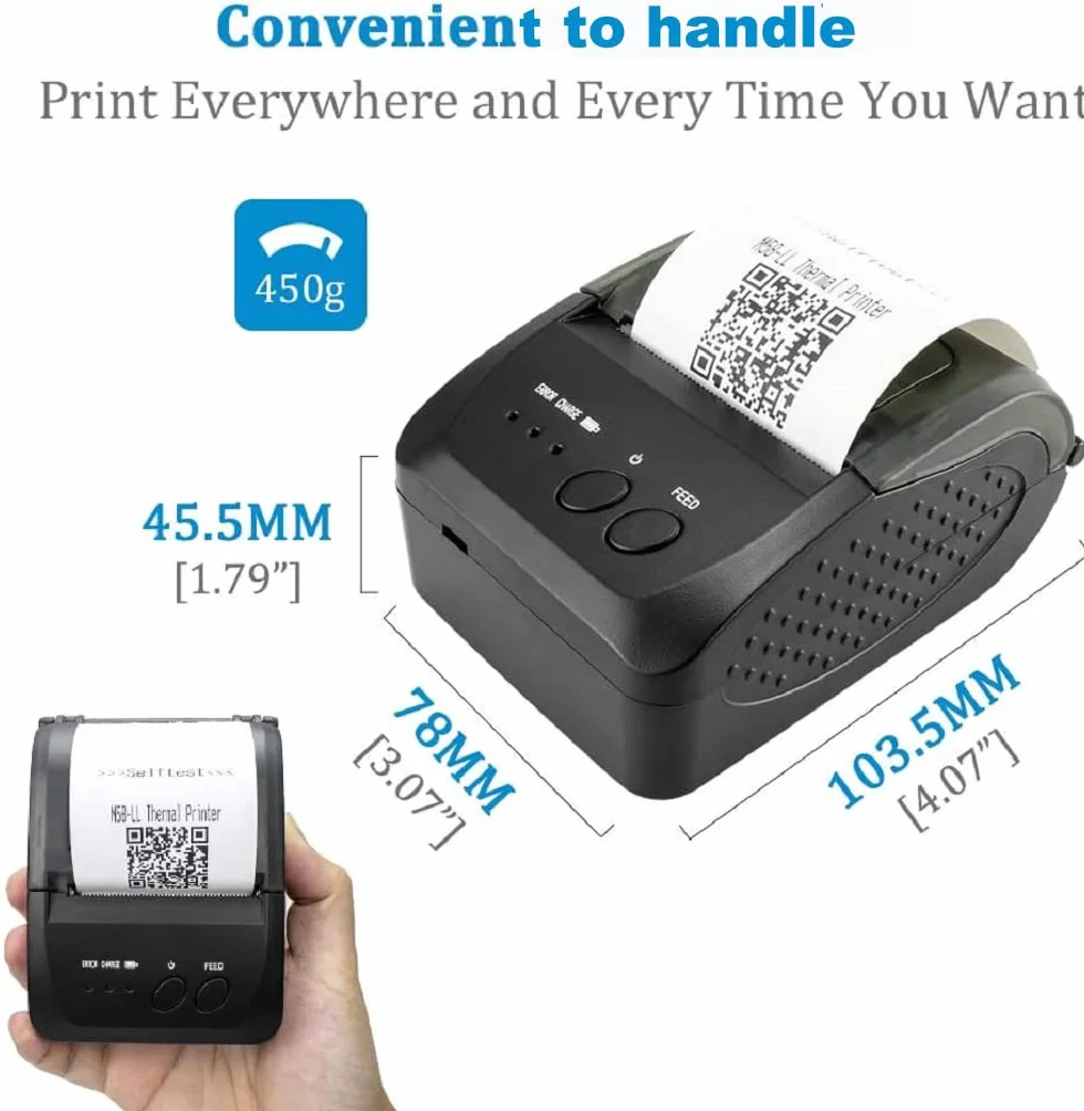 NETUM Imprimante Thermique sans Fil Bluetooth 58 mm Portable POS USB pour Factures Restaurants Android PC Windows