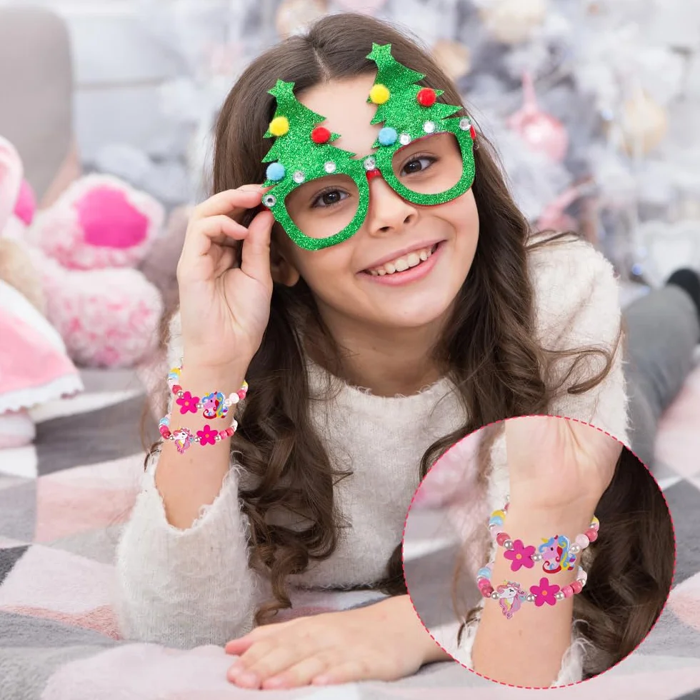 Bracelet Enfant Fille Coloré Bois Fleur Coeur Papillon Bijoux Élastique