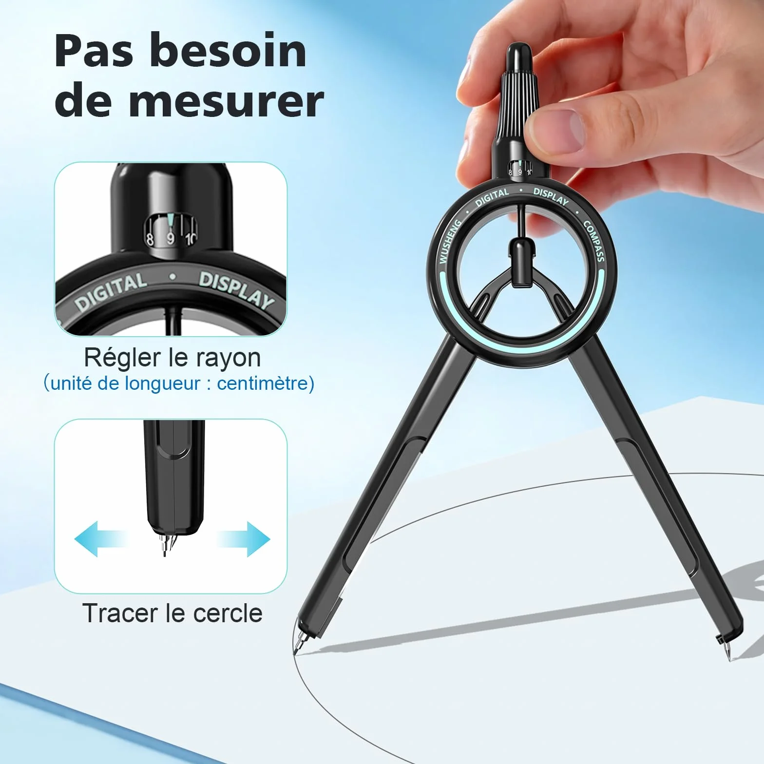 Compas Professionnel ROATEE Rayon Ajustable, Compatible Mine 0,5 mm, Géométrie et Dessin