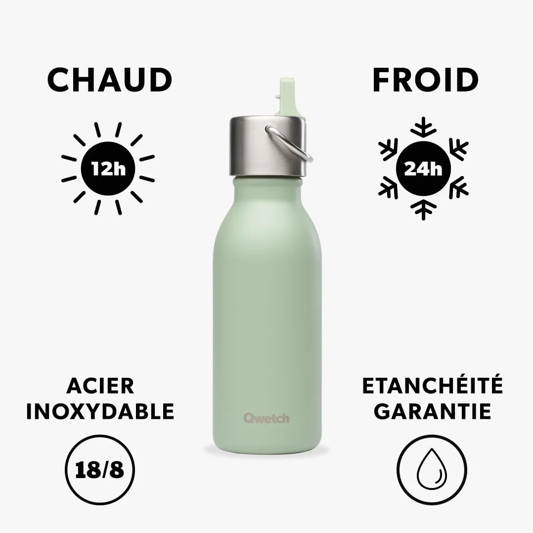 Gourde Enfant Isotherme 350ml Inox Tilleul Bouchon Pipette 24h Froid 12h Chaud Etanche Sans BPA