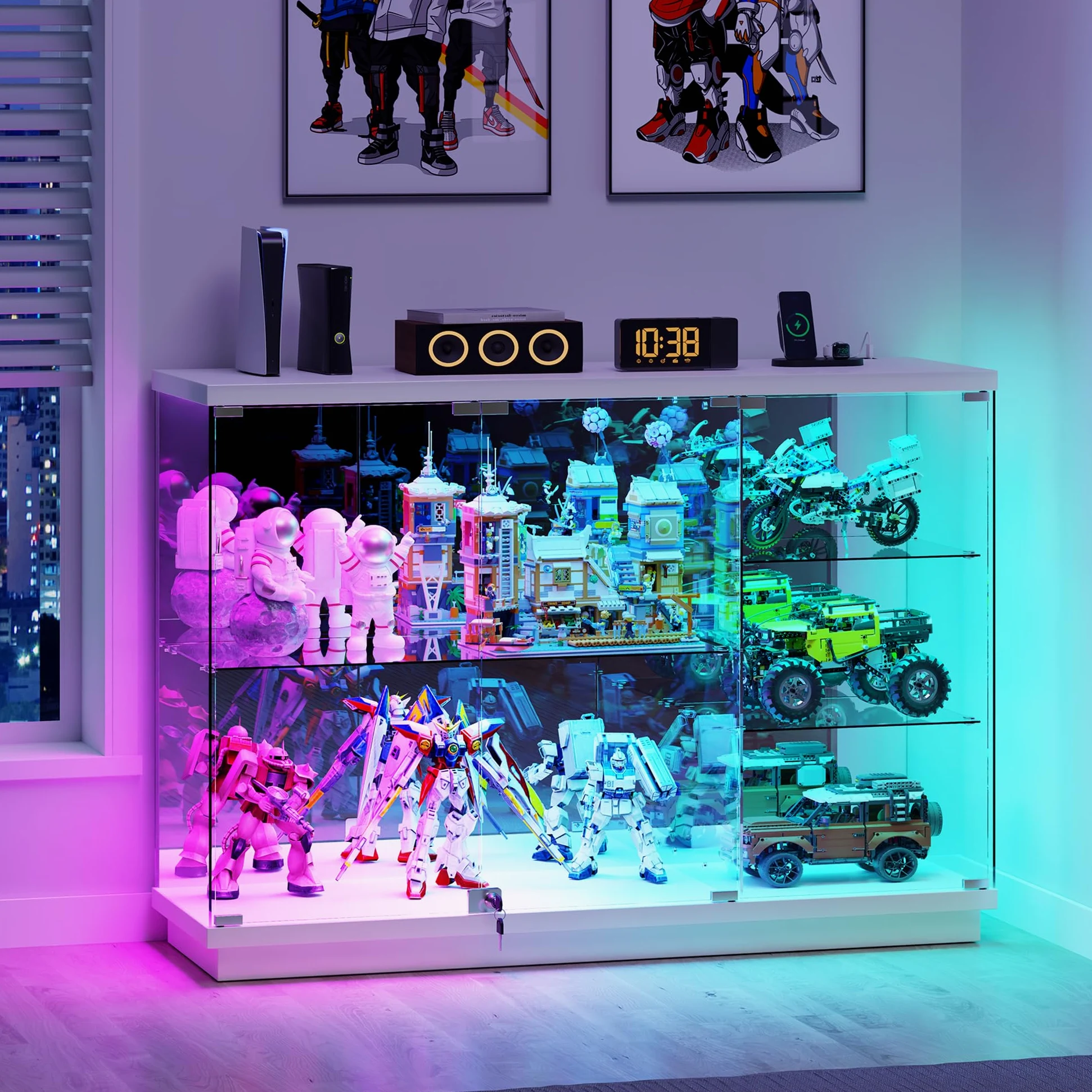 Lvifur Vitrine en Verre à 5 étagères avec éclairage RGB pour Salon,Blanche