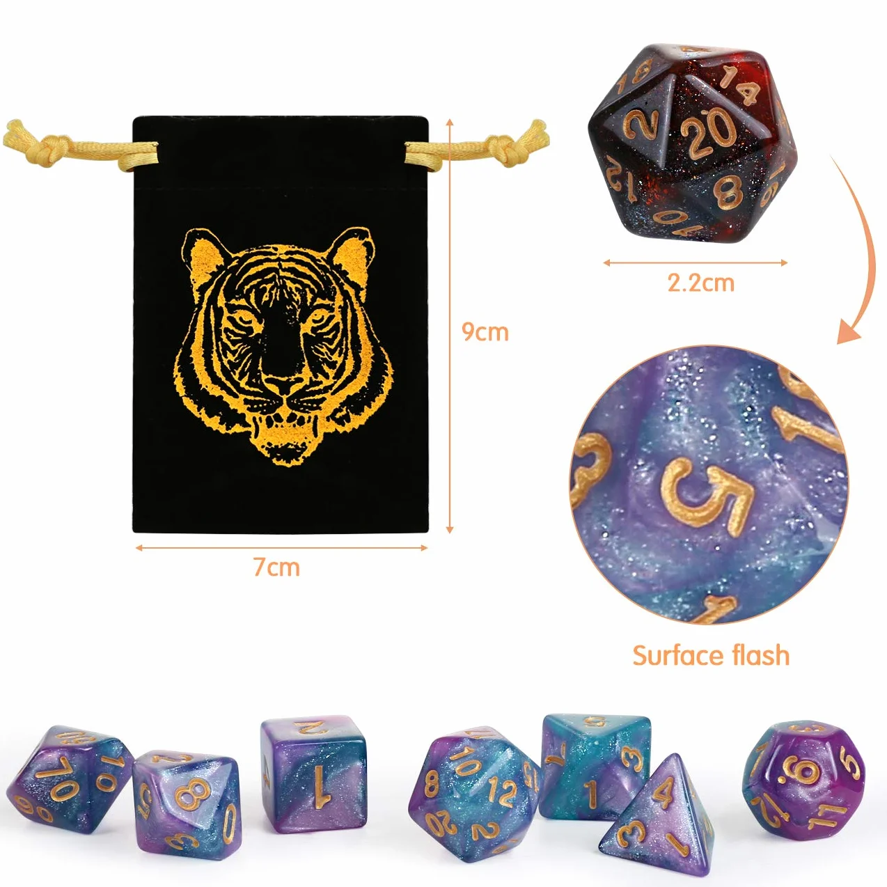 GWHOLE Lot de 42 Dés Polyédriques Couleurs Ciel étoilé pour Jeux de Rôle Donjons et Dragons Double-Couleur