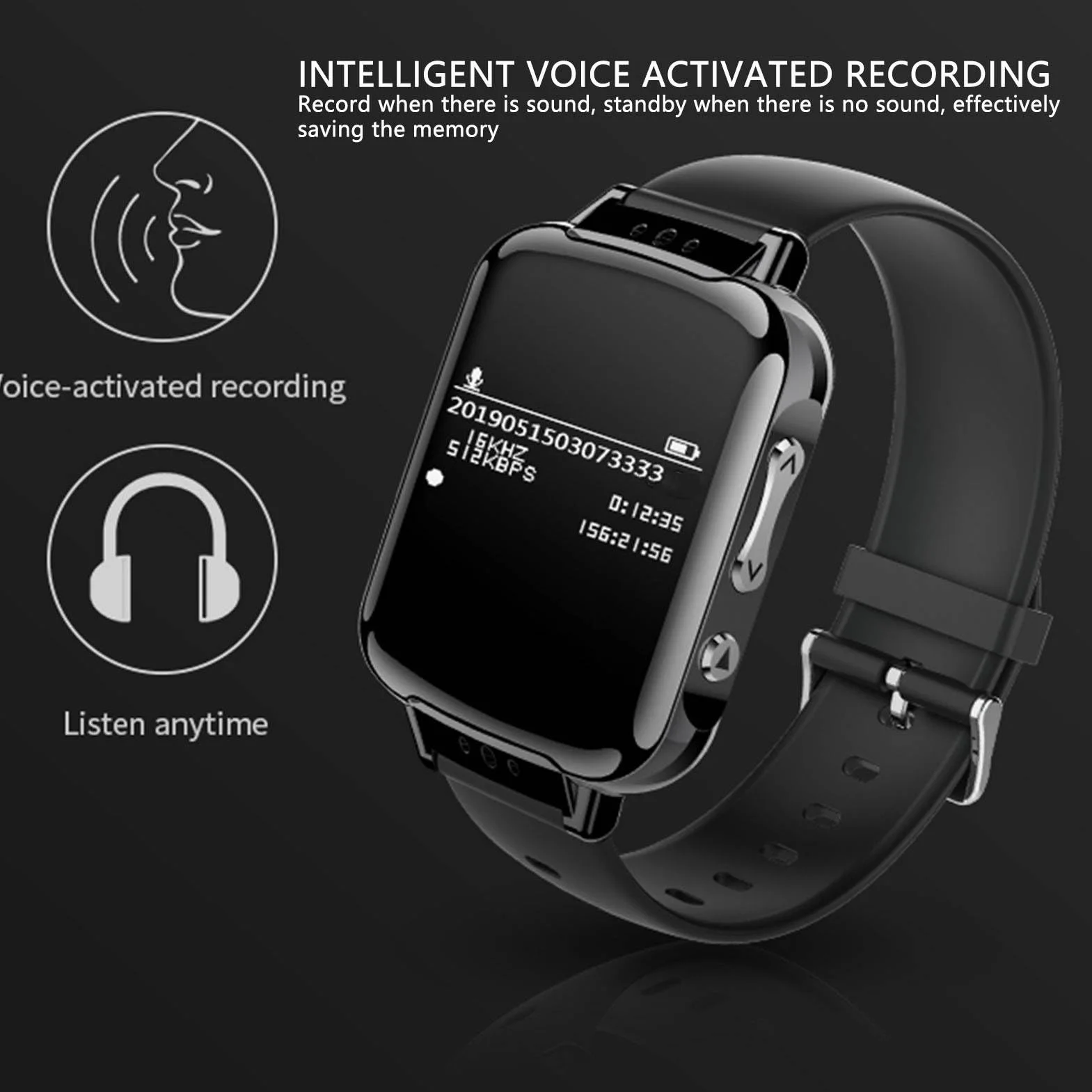 Montre Intelligente BT4.2 Enregistreur Vocal Lecteur MP3 Réduction de Bruit Bracelet Sport