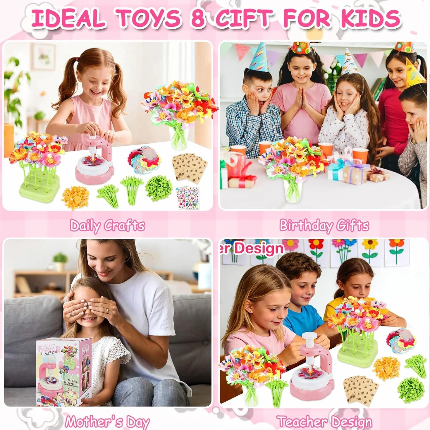 TOSUTO Kit Fabrication de Fleurs Tissu, Création Bouquet Fleurs, Jeux Educatif Enfant 3+ Ans - Rose