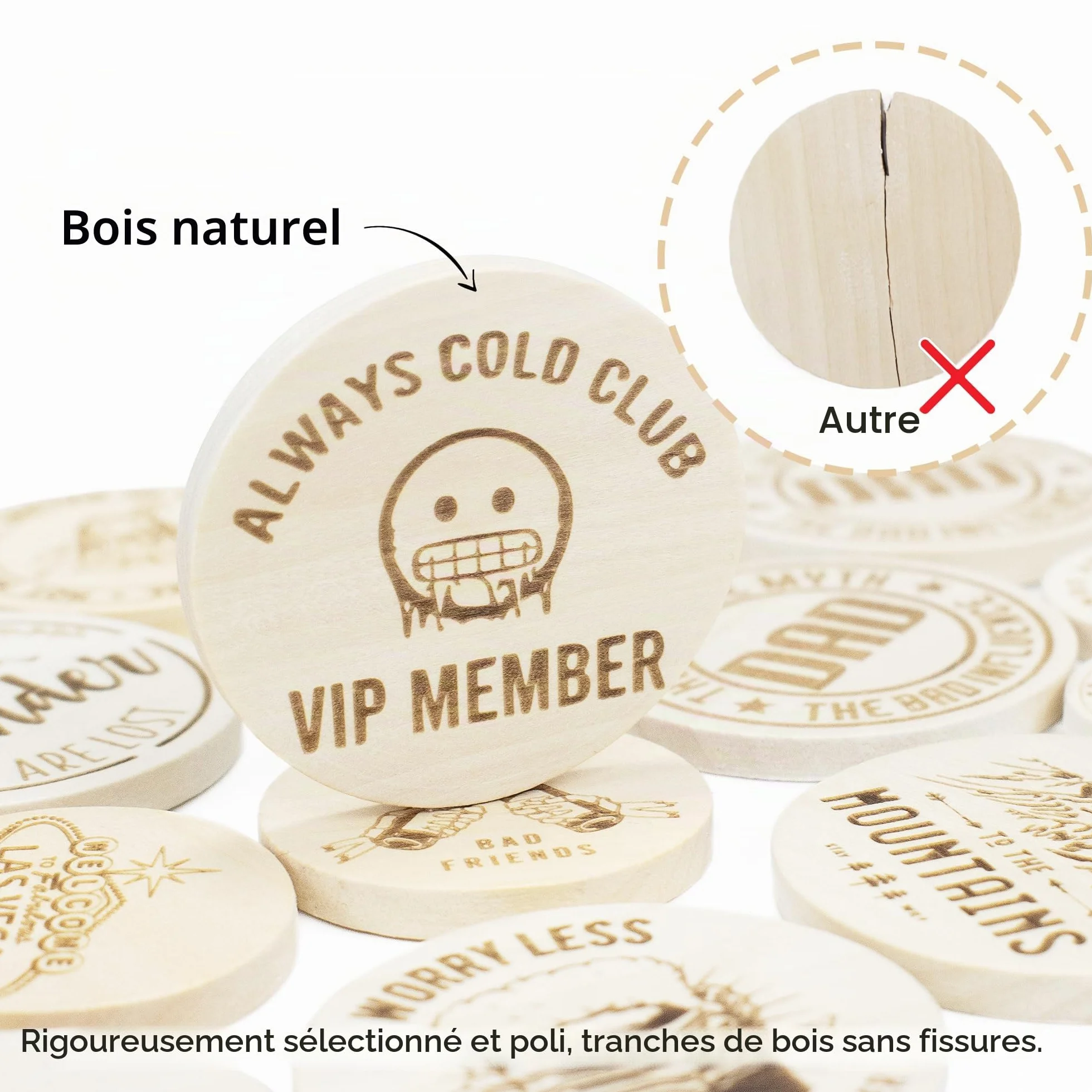 Jeton en bois personnalisé gravé au laser 30 à 1000 pièces, texte logo couleur UV, jeton de poker pour bar fête