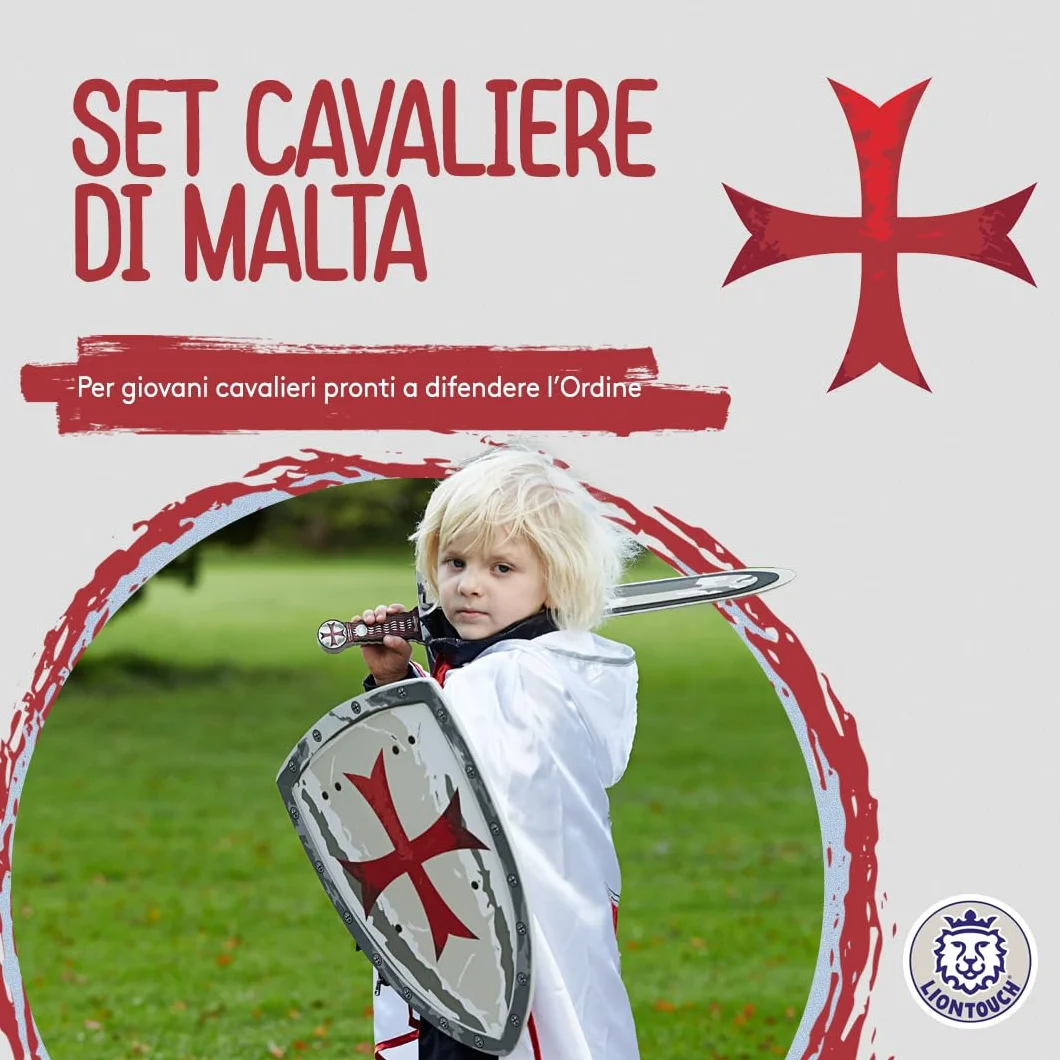Liontouch Épée et Bouclier Chevalier Maltais 3-8 Ans Ensemble Imitation Médiévale Croix Rouge Armes Sûres Déguisement Garçons