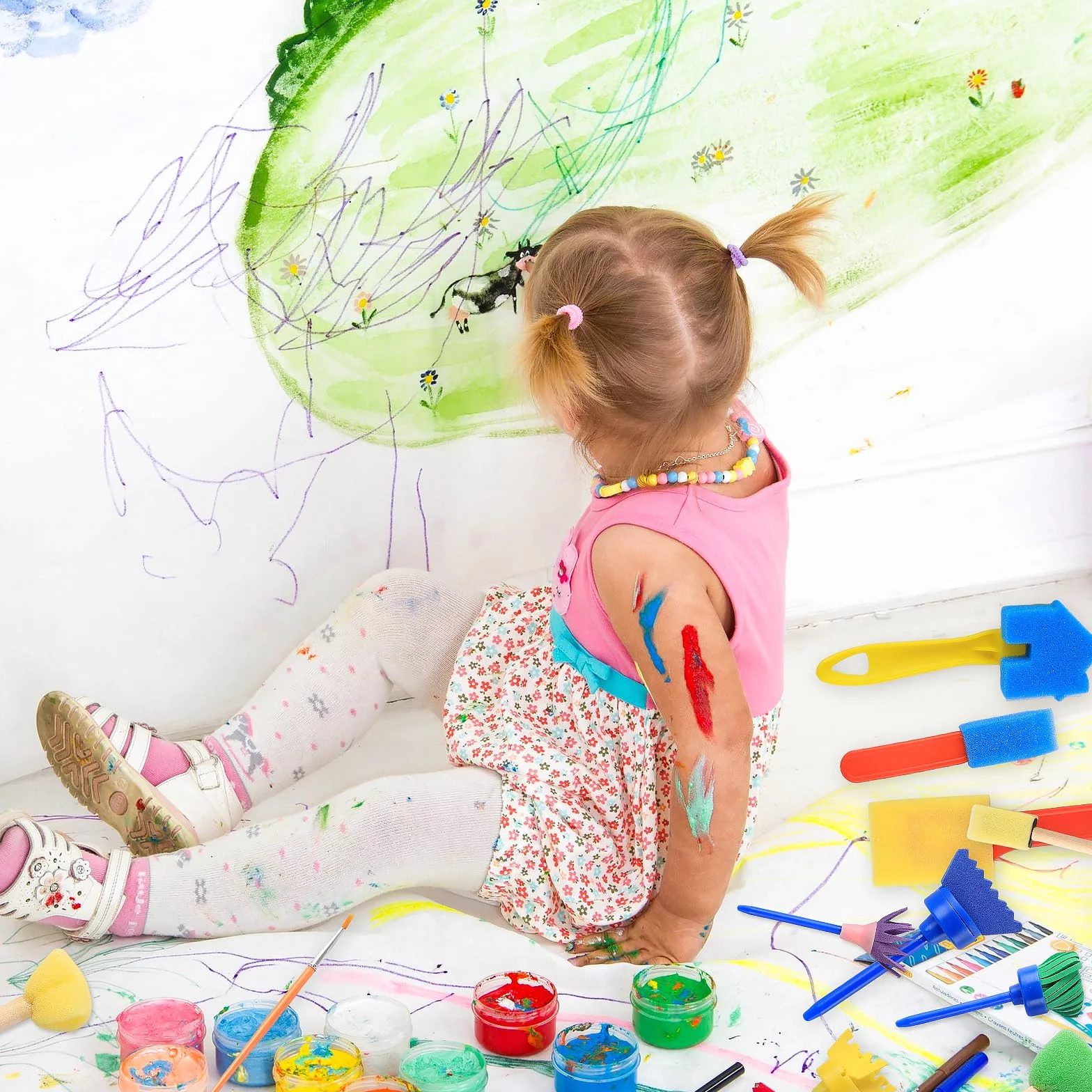 Kit Pinceau Éponge Réutilisable 30 Pièces, Brosse Peinture Enfant, Outils DIY