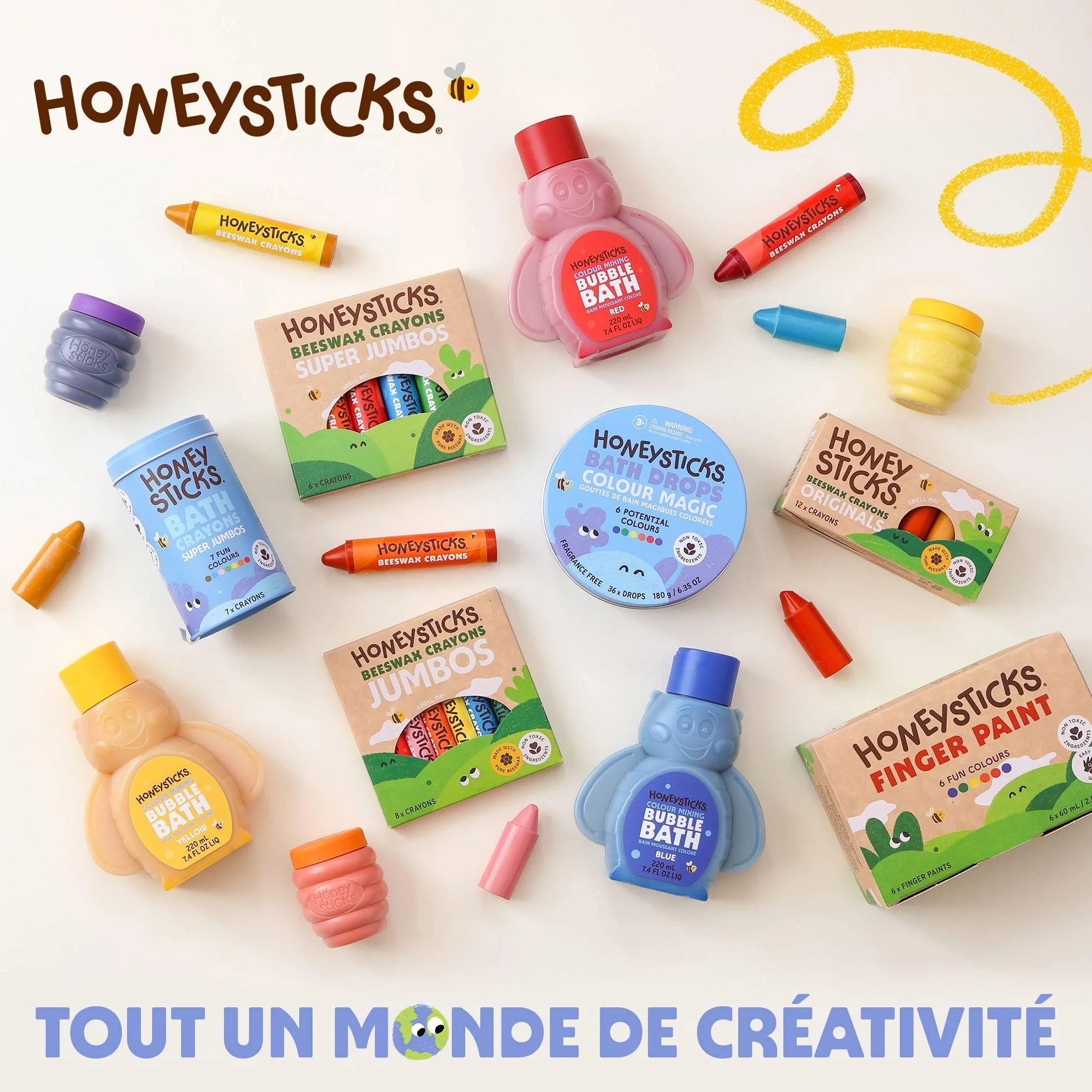 Honeysticks Set de peinture aquarelle non toxique 8 couleurs avec pinceau pour enfants