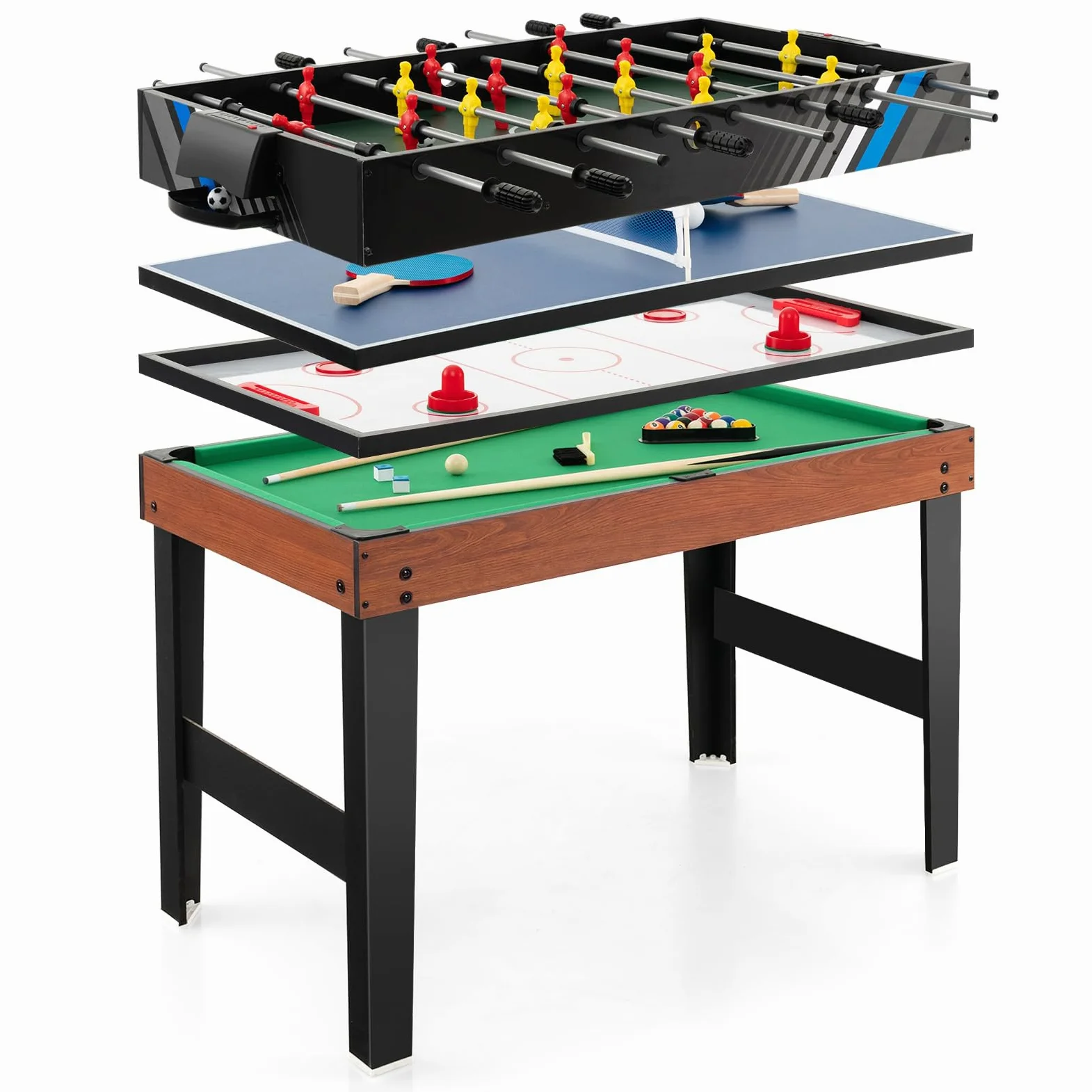 GOPLUS 4 en 1 Table Baby-Foot Enfant, Table Multi-Jeux avec Hockey, Tennis de Table, Football, Billard,d'Intérieur, pour Maison, Fête, Salle de Jeux，125 x 97 x 83CM
