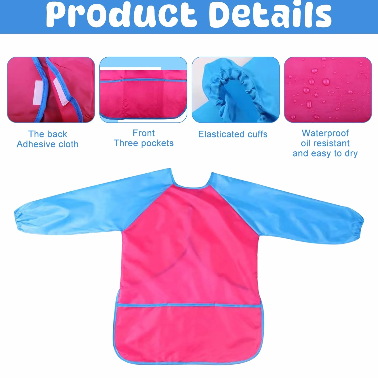 Tablier Peinture Enfant Imperméable avec Manches Longues Blouse 3-8 Ans Poches