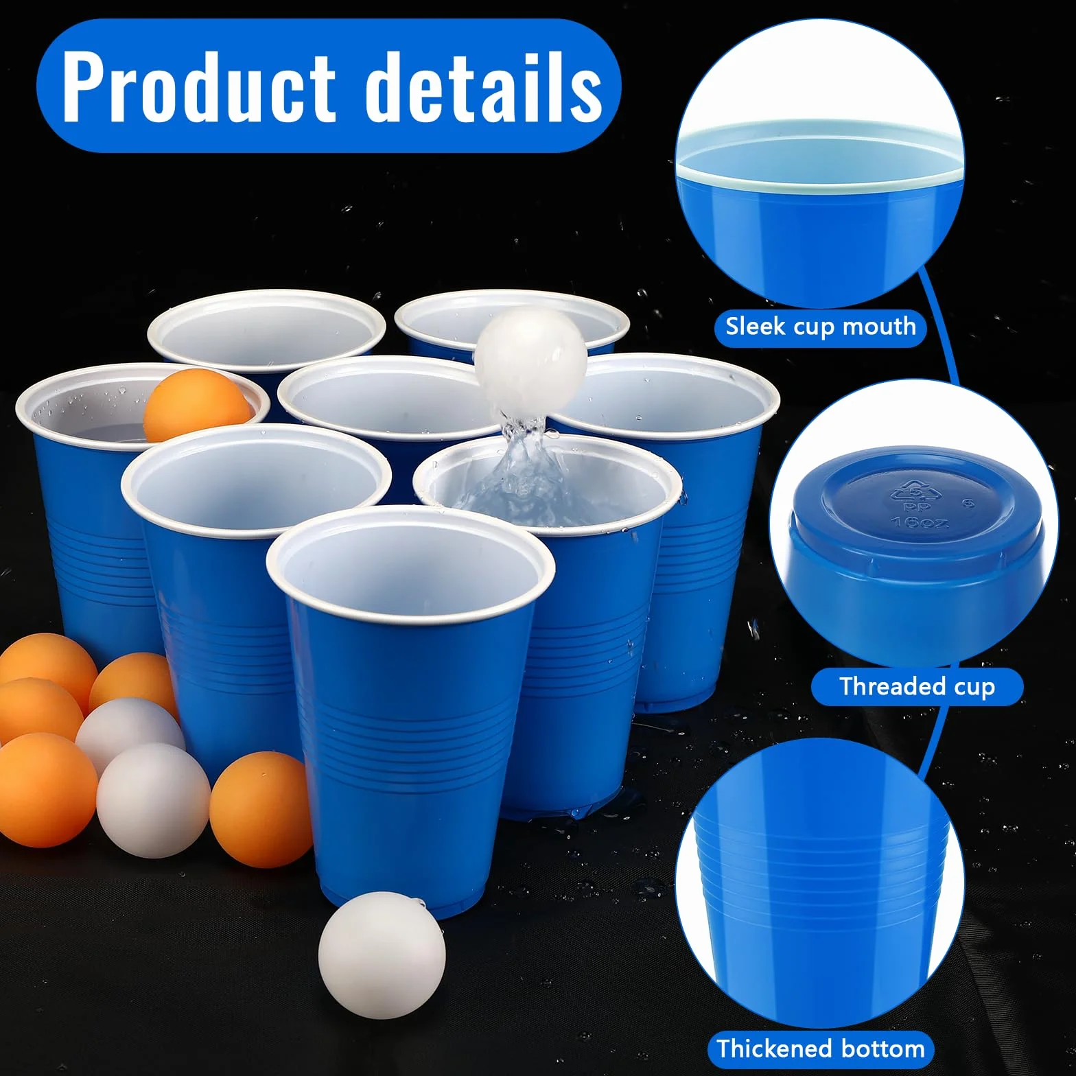 Sprifityy 51 Réutilisables Tasse Beer Pong 500ML Jeux à Boire Gobelets avec 12 Balles Ping-Pong