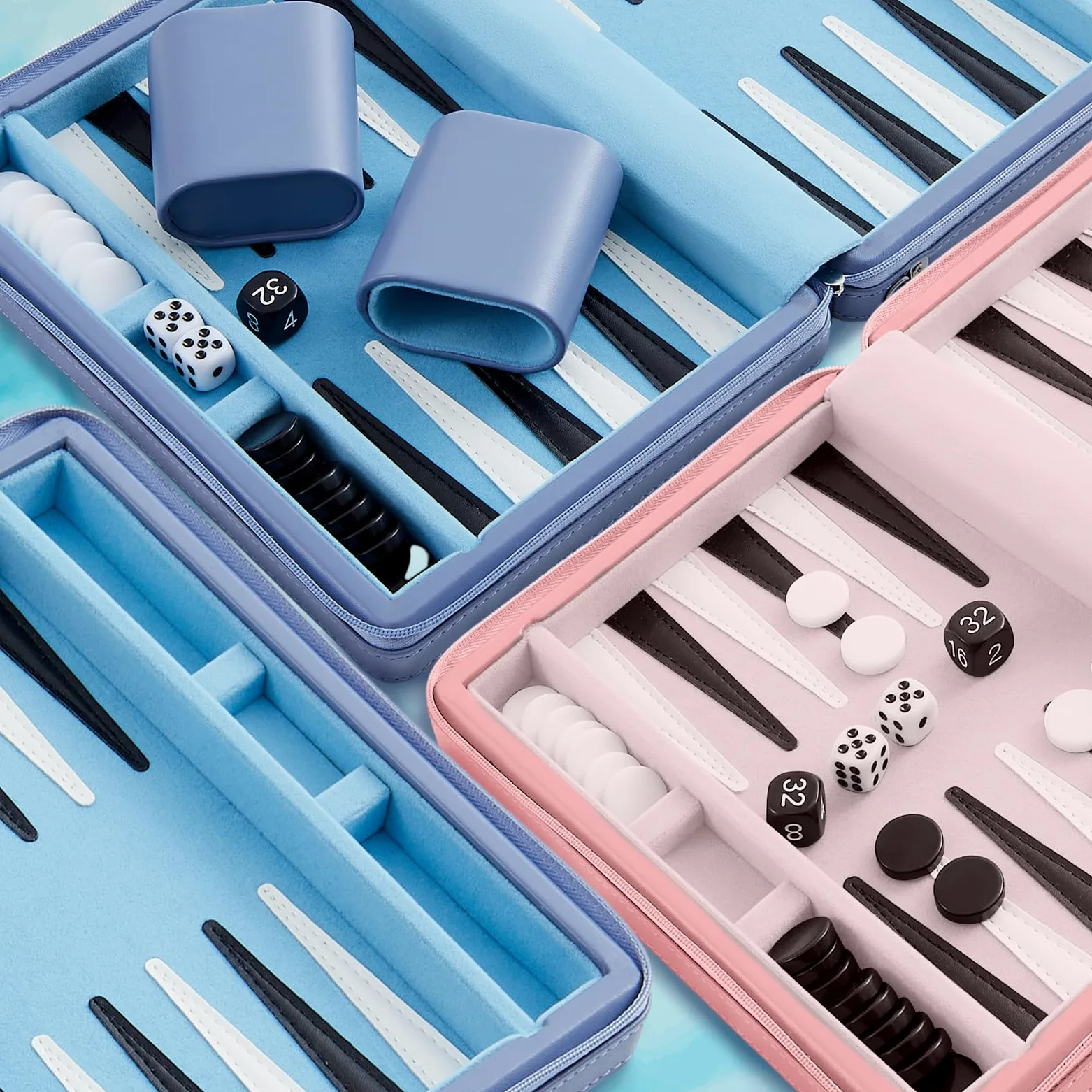 Jerify Jeu de backgammon de voyage pour adultes - Étui portable en similicuir - Puces magnétiques - Jeu de stratégie classique pour les familles - Avion - Camping - Randonnée (bleu)