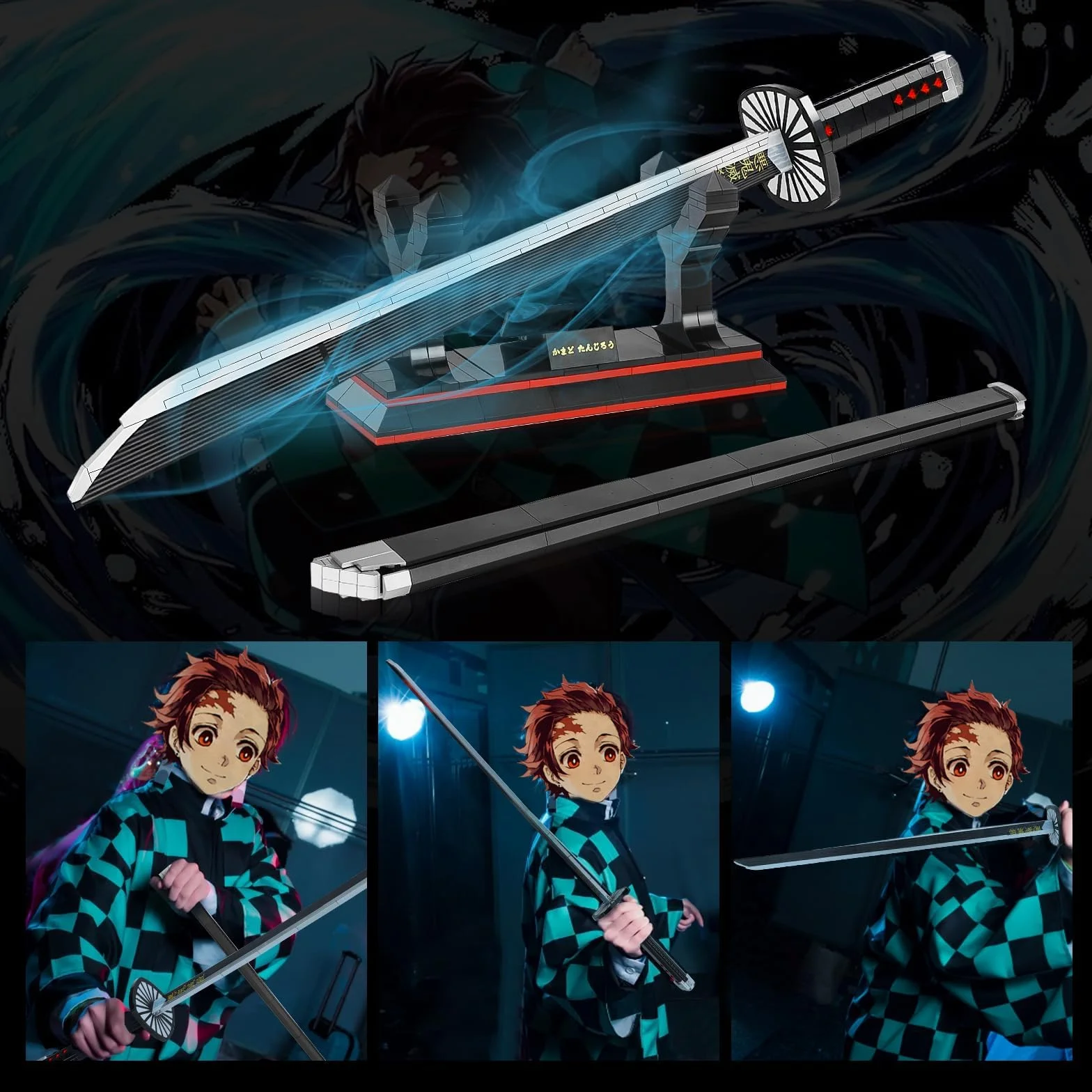 QLT Ideas Katana cosplay Tanjiro Kamado Demon Slayer briques 771 pièces fourreau support