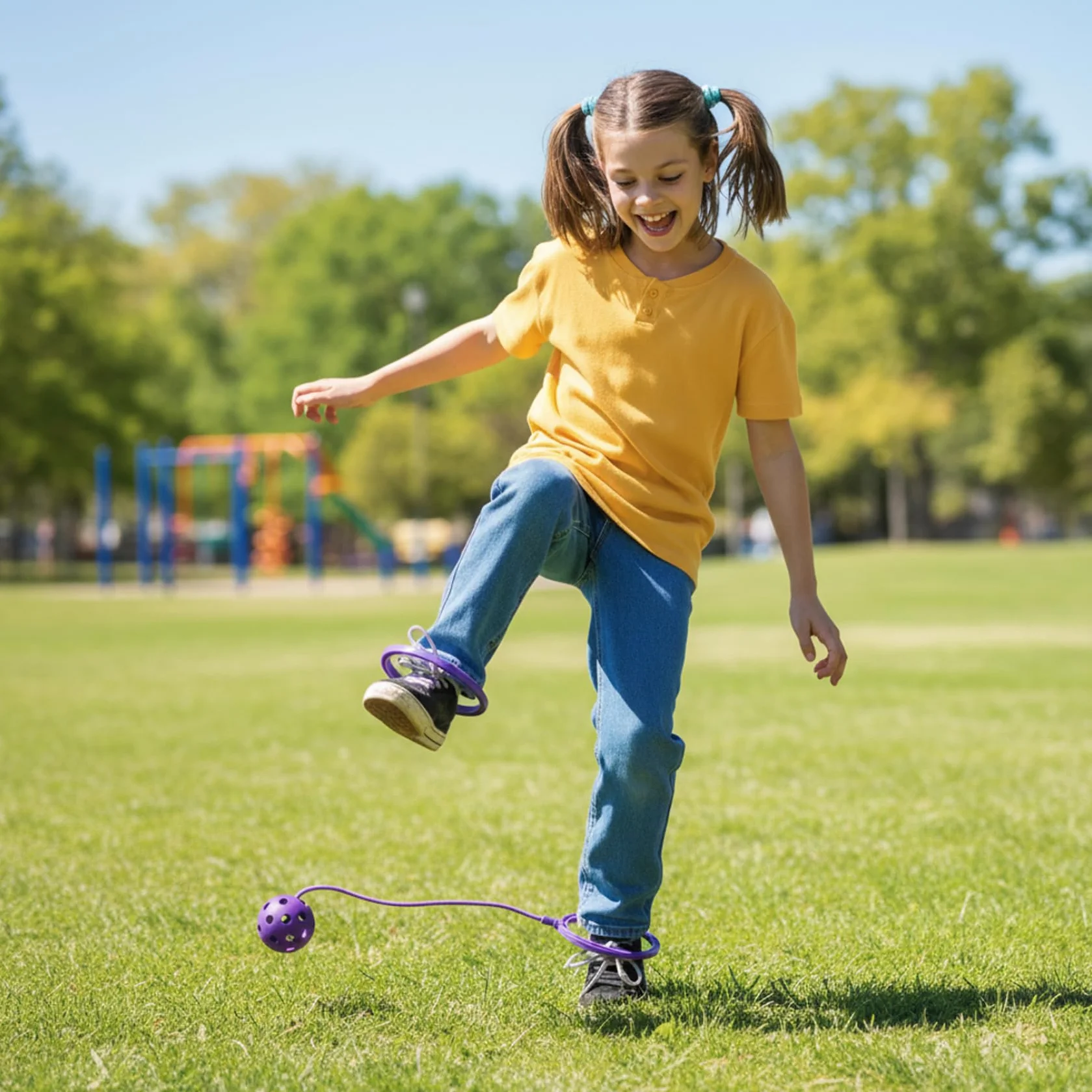 Balle à Sauter Violet Doux avec Anneau en Corde givrée pour Enfants – Jouet de Fitness perforé