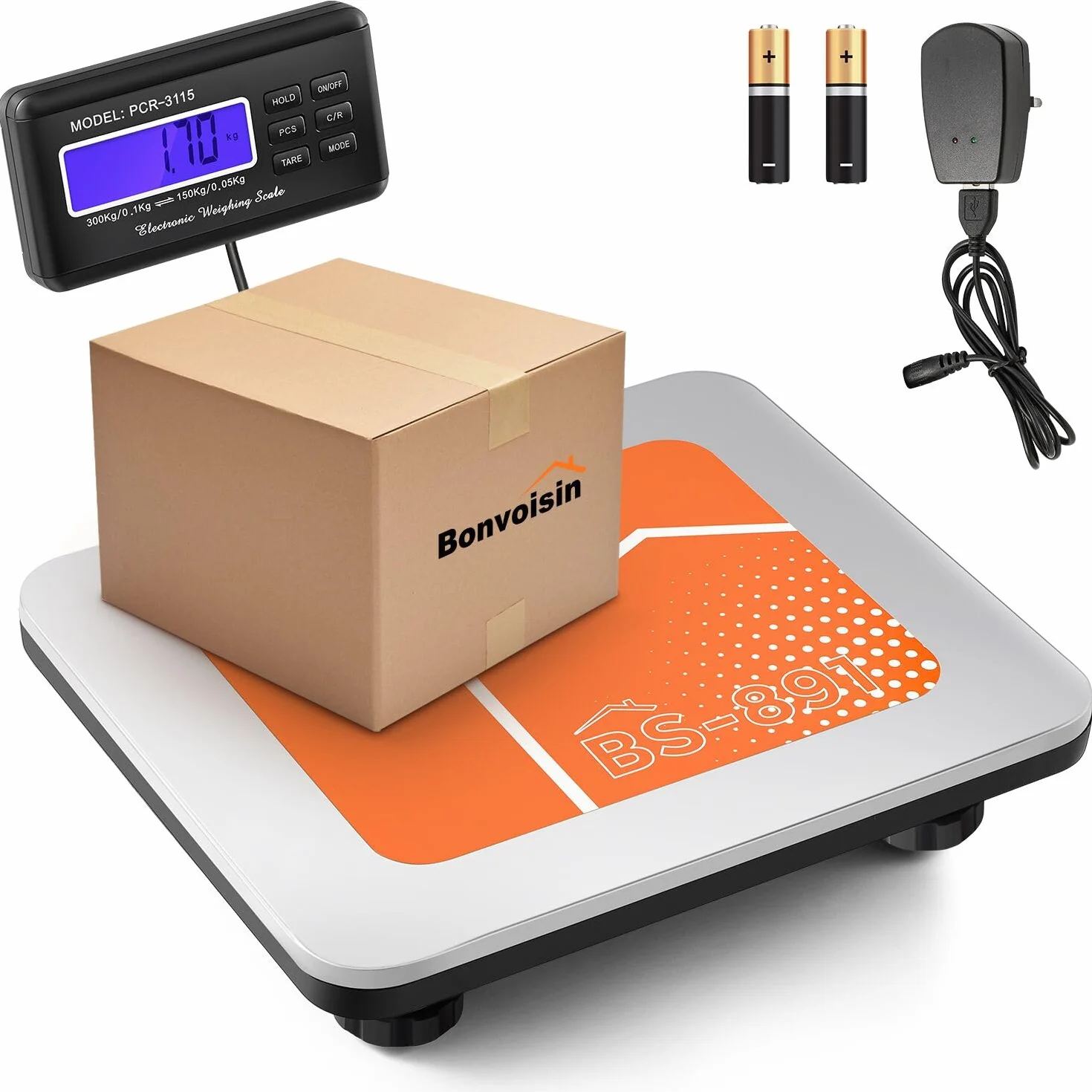 Bonvoisin Balance Postale Numérique 300kg/660lb, Écran LCD Externe, Plateau 36x30cm