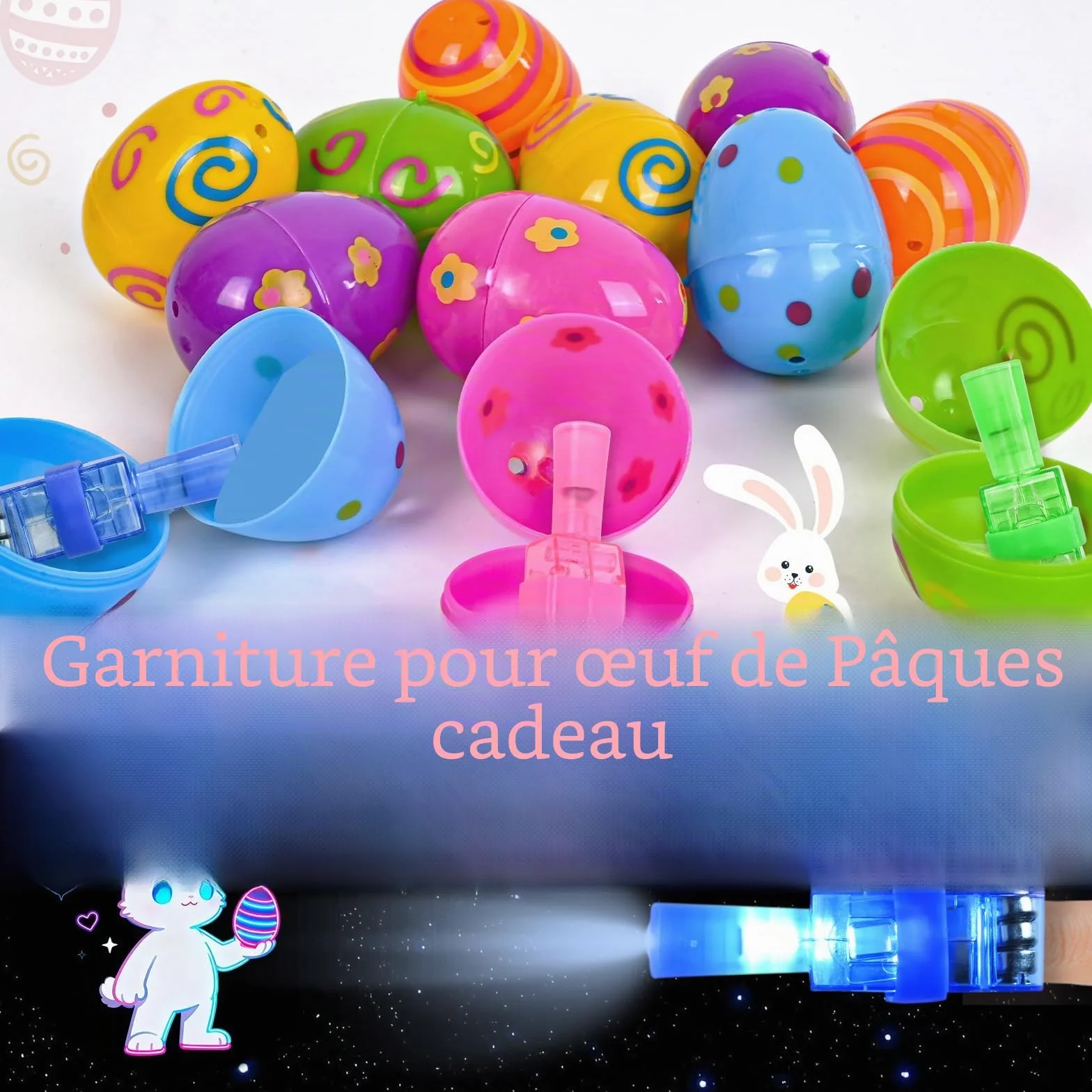Œufs de Pâques lumineux pour enfants - Lot de 6 avec lumière doigt, décoration Pâques plastique
