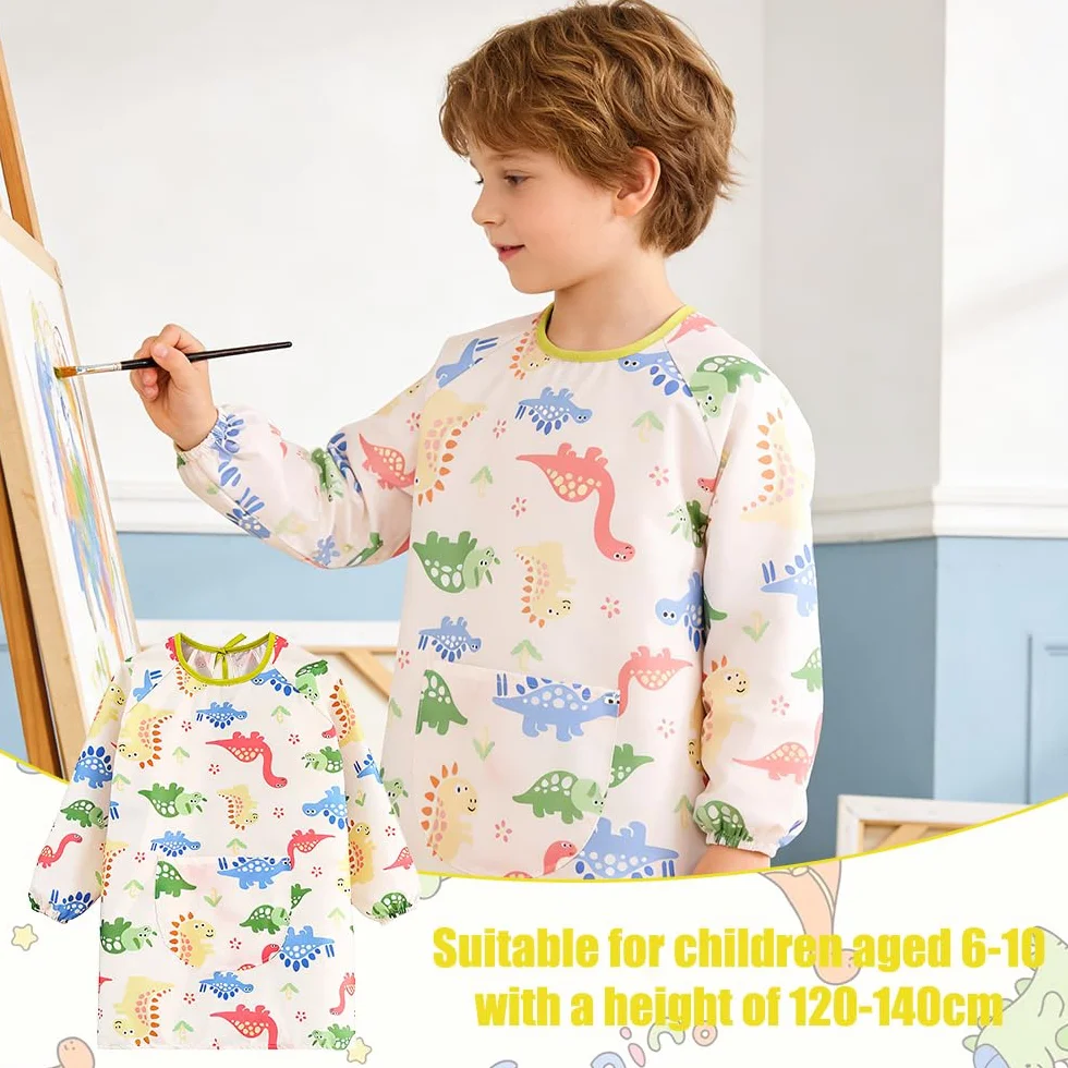 Tablier Peinture Enfant Imperméable 8-10 Ans avec Poches et Manches