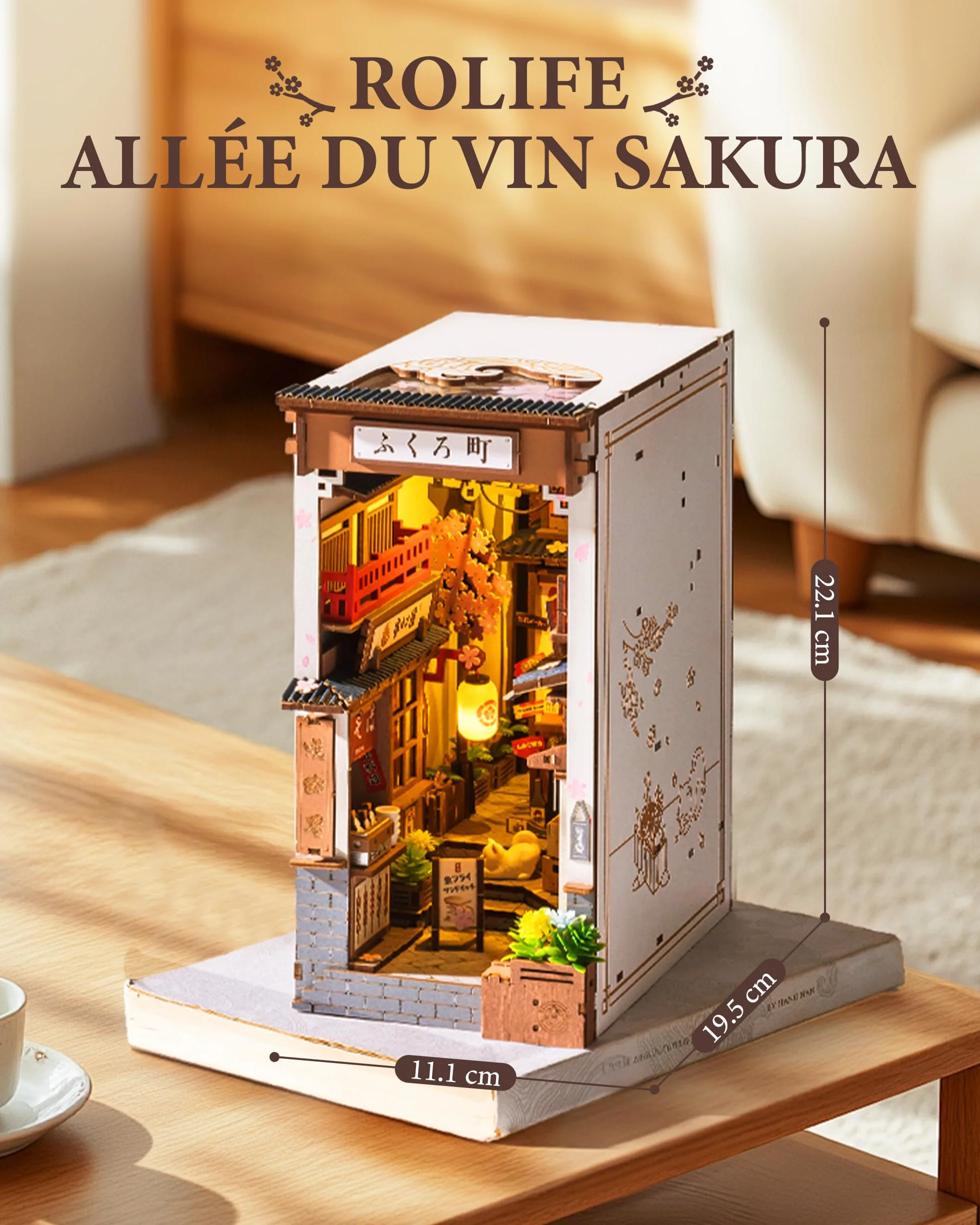 Rolife Book Nook DIY Maquette en Bois Adulte Lumières Allée des Vins de Sakura Puzzle 3D Miniature Maison Serre-Livres Diorama